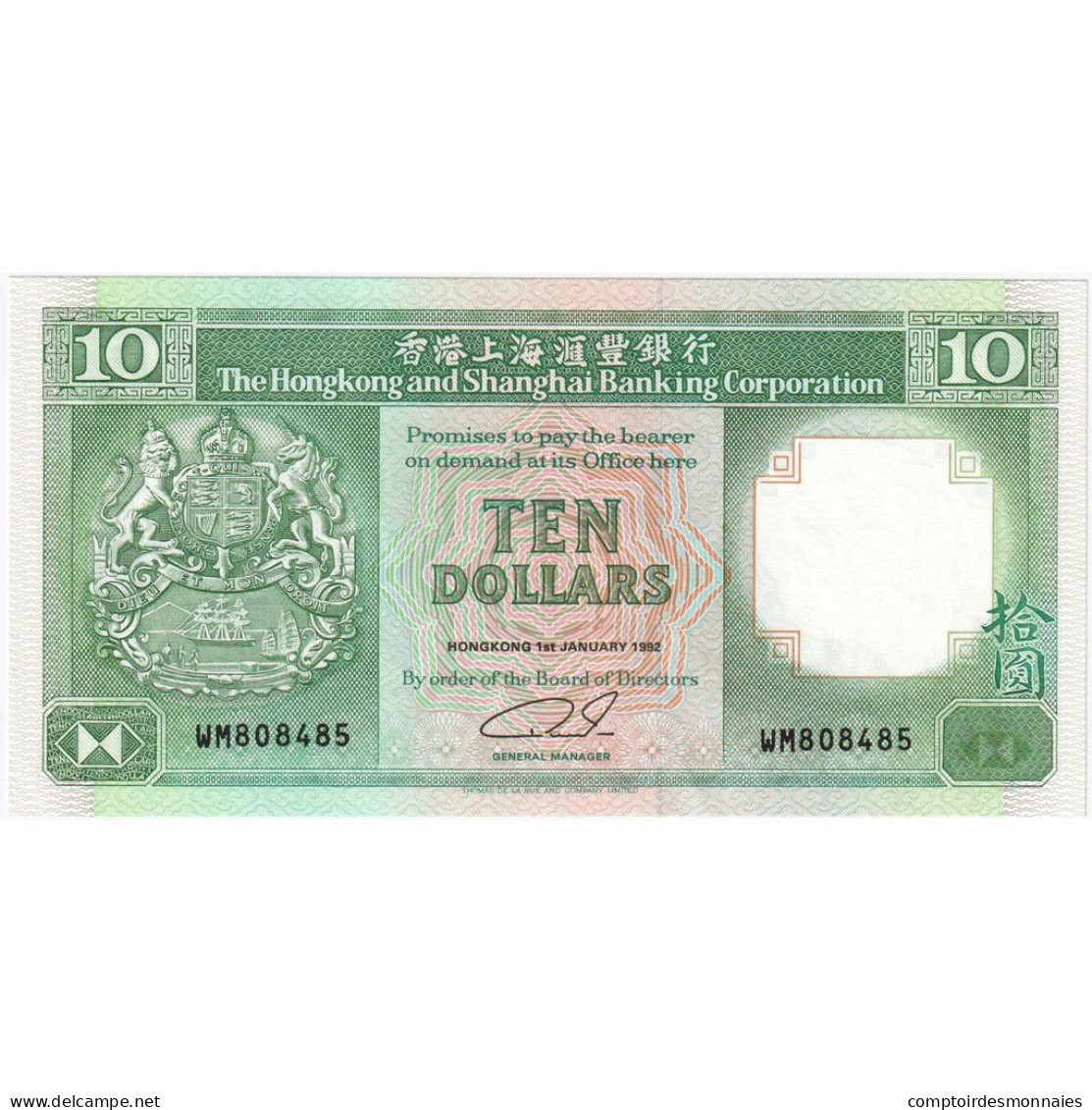 Billet, Hong Kong, 10 Dollars, 1992, 1992-01-01, NEUF - Hong Kong