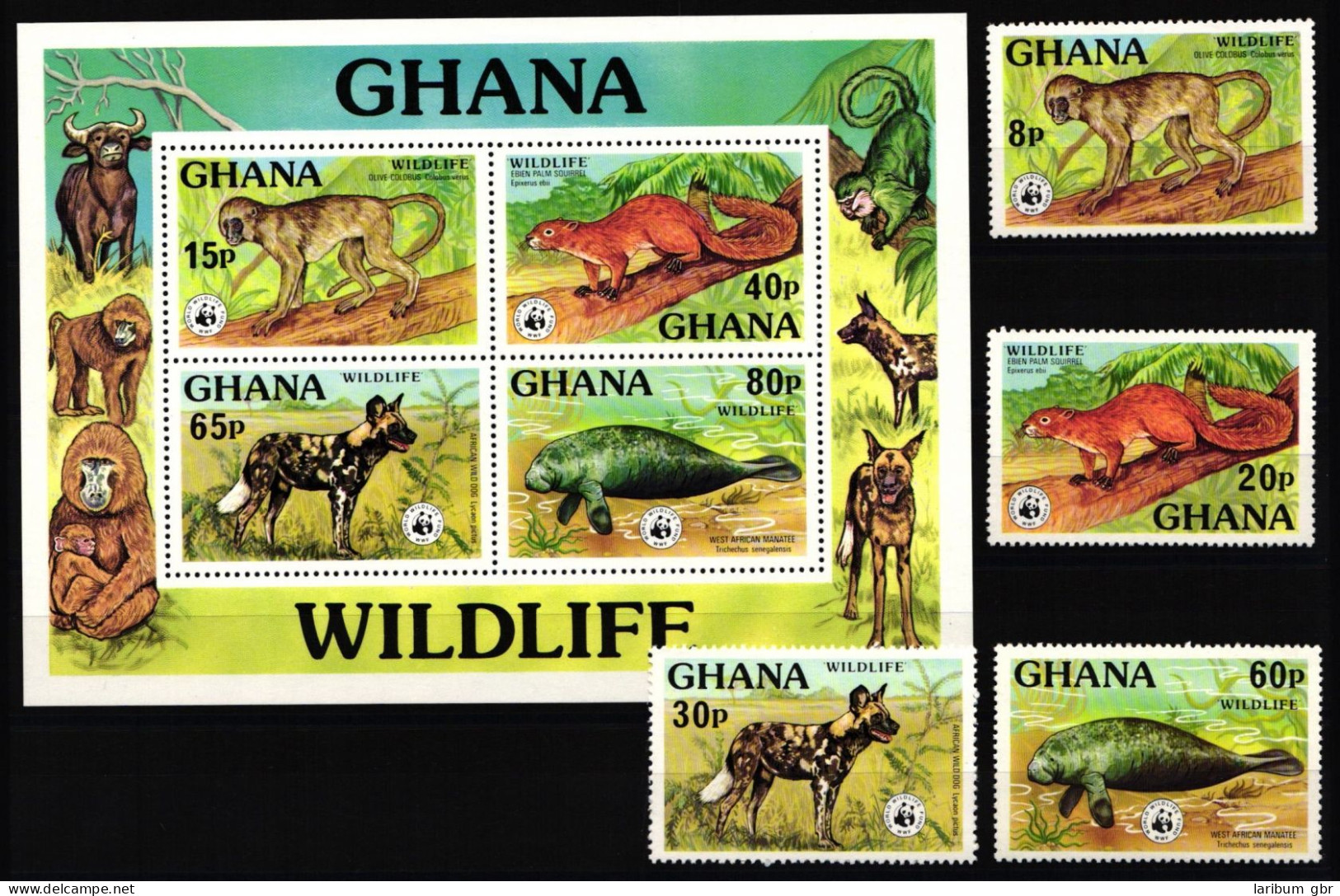 Ghana Block 71 + 702-705 A Postfrisch Wildtiere #NE955 - Ghana (1957-...)