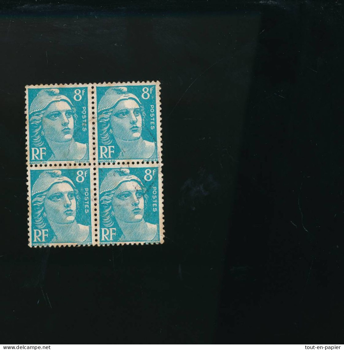 Bloc De 4 Timbres Marianne De Gandon 8F Bleu Clair - 1945-54 Marianne De Gandon