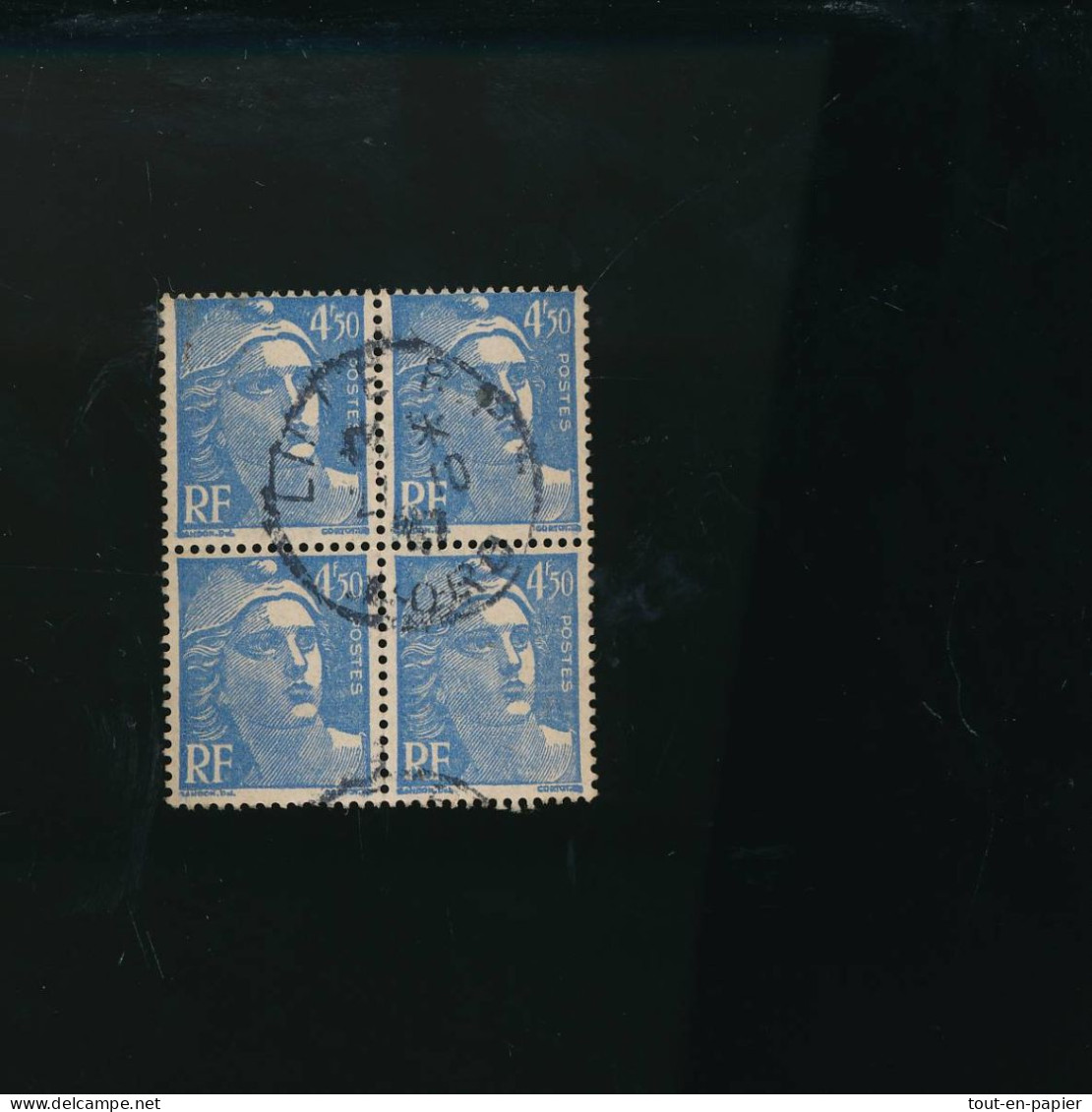 Bloc De 4 Timbres Marianne De Gandon 4.50F Bleu - 1945-54 Marianna Di Gandon