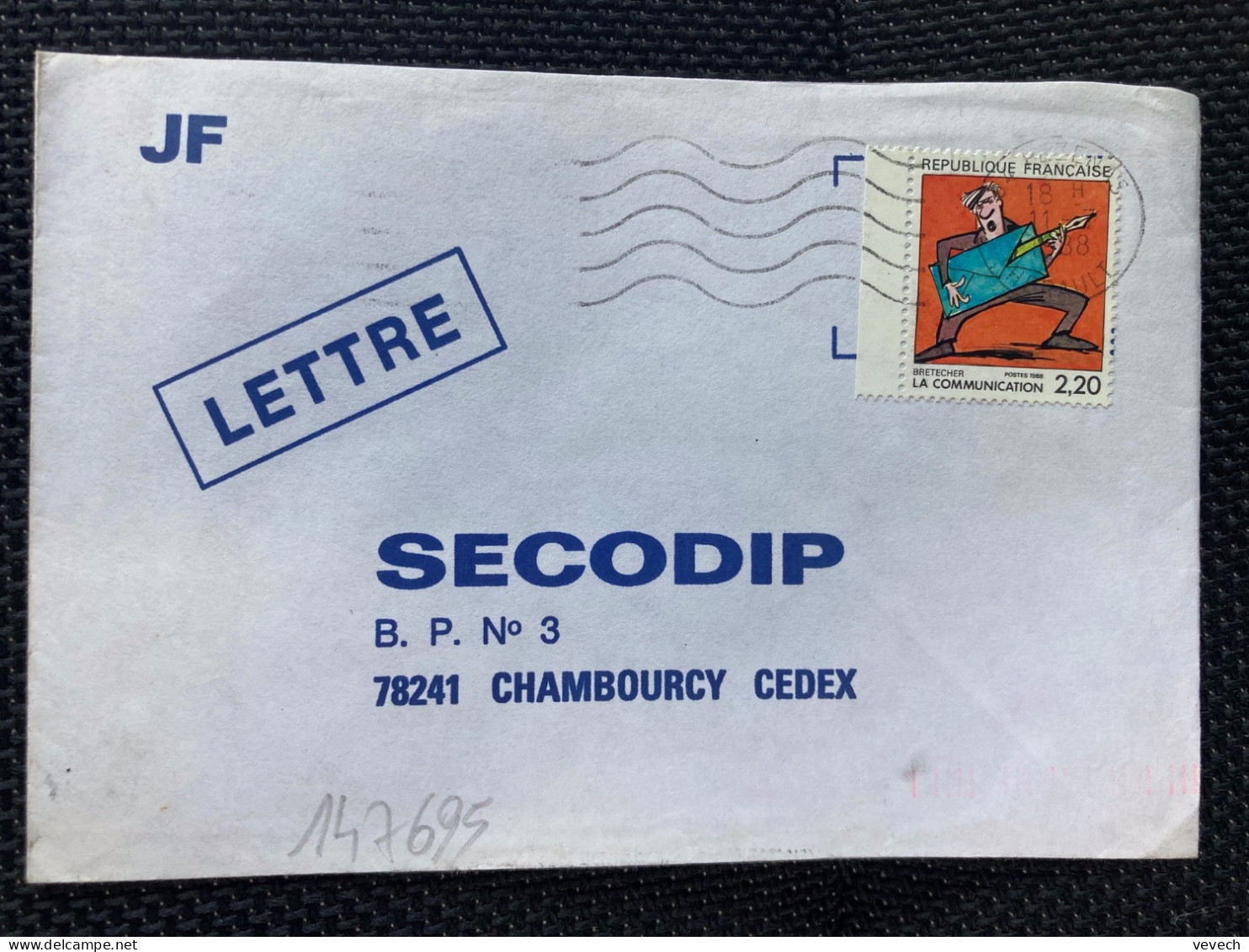 LETTRE TP YT 2509 LA COMMUNICATION BRETECHER 2,20 OBL.MEC.11-7 1988 34 PEZENAS HERAULT - Cartas & Documentos