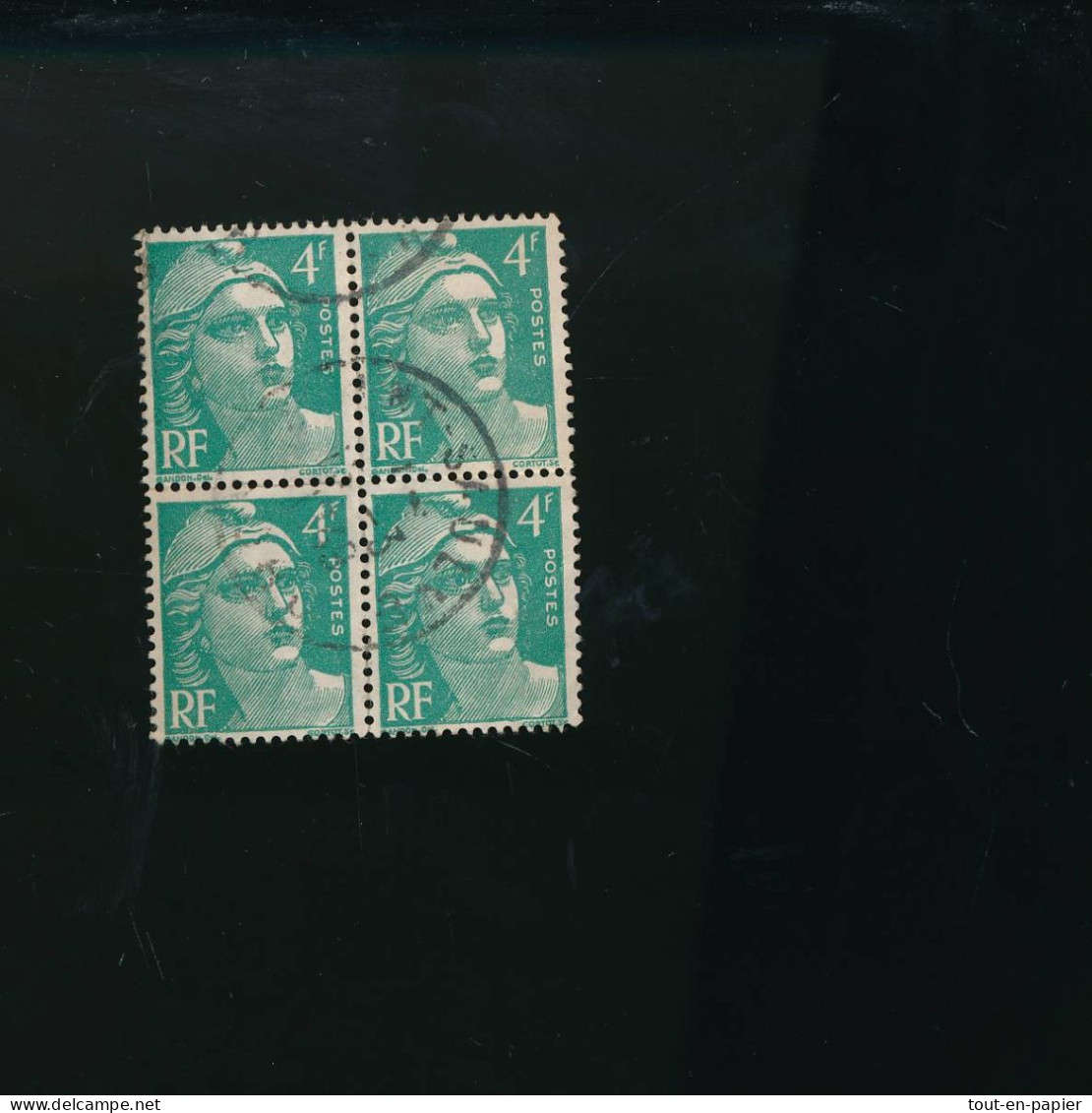 Bloc De 4 Timbres Marianne De Gandon 4F Vert - 1945-54 Marianne Of Gandon