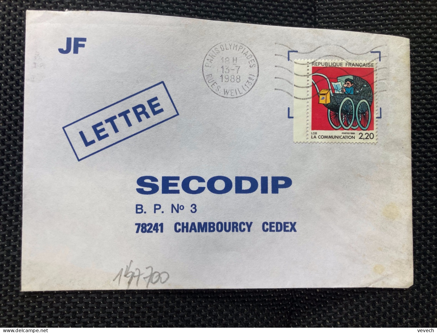 LETTRE TP YT 2513 LA COMMUNICATION LOB 2,20 OBL.MEC.13-7 1988 PARIS OLYMPIADES - Briefe U. Dokumente