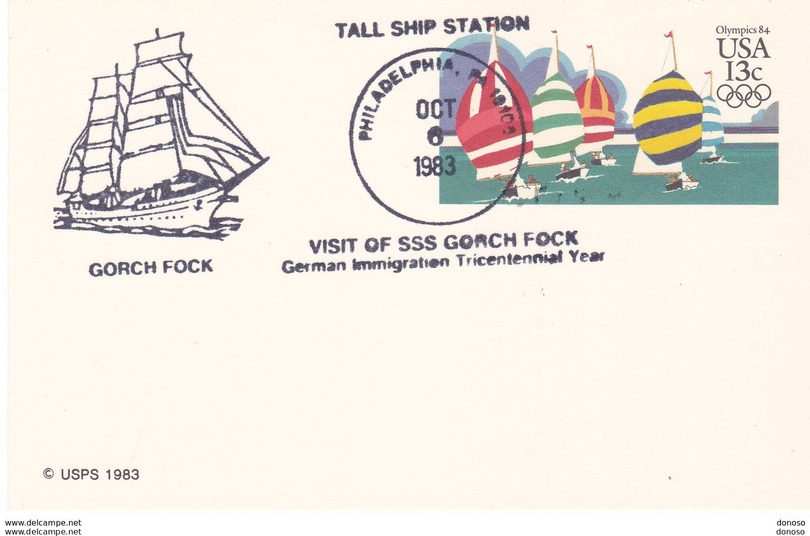 USA 1983 Bateaux, SSS Gorch Fock, Immigration Allemande, Carte - Storia Postale