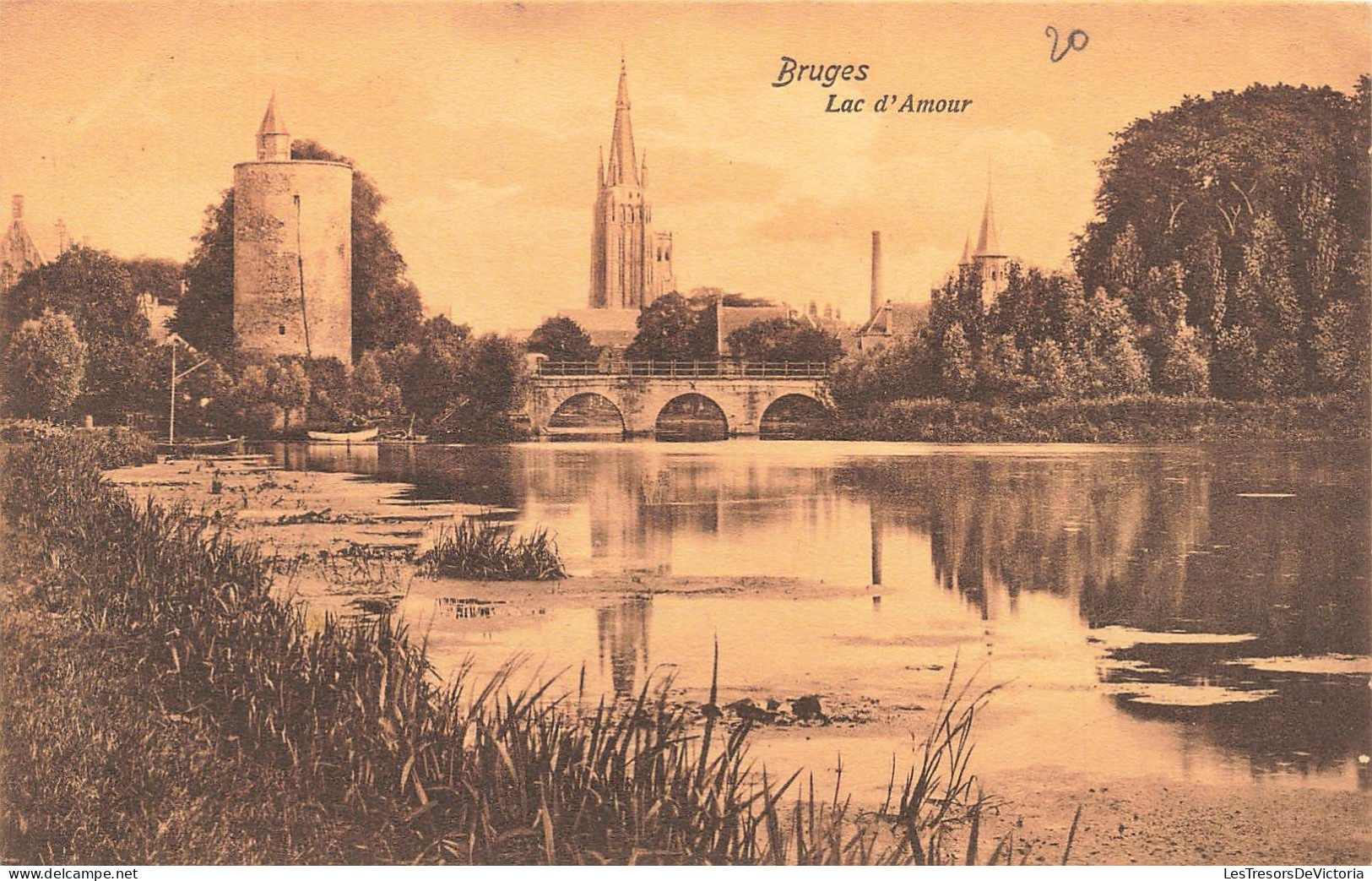 BELGIQUE - Bruges - Lac D'Amour - Pont - Église - Carte Postale Ancienne - Brugge