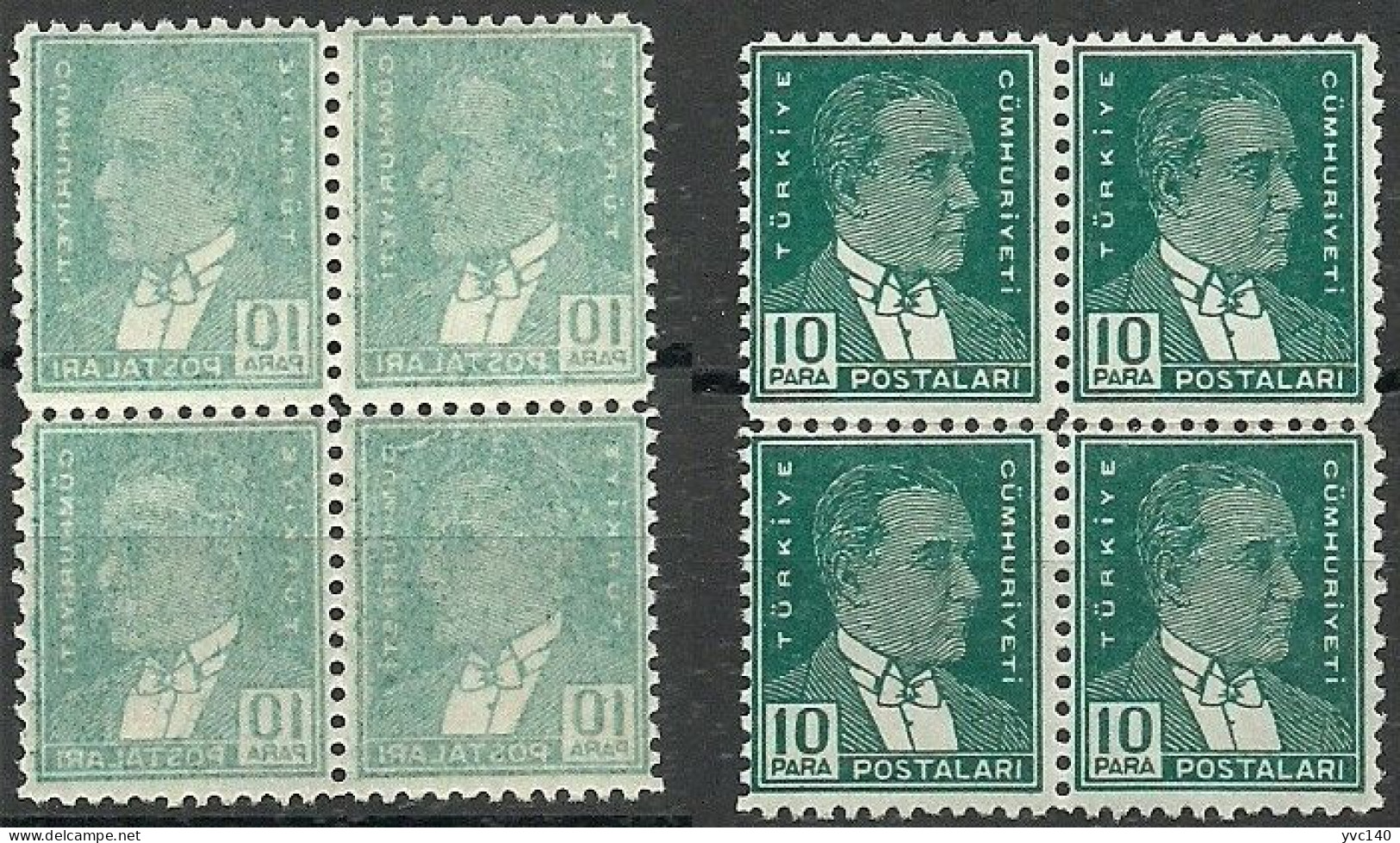 Turkey; 1931 1st Ataturk Issue 10 P. "Abklatsch Error" MNH** (Block Of 4) - Nuovi