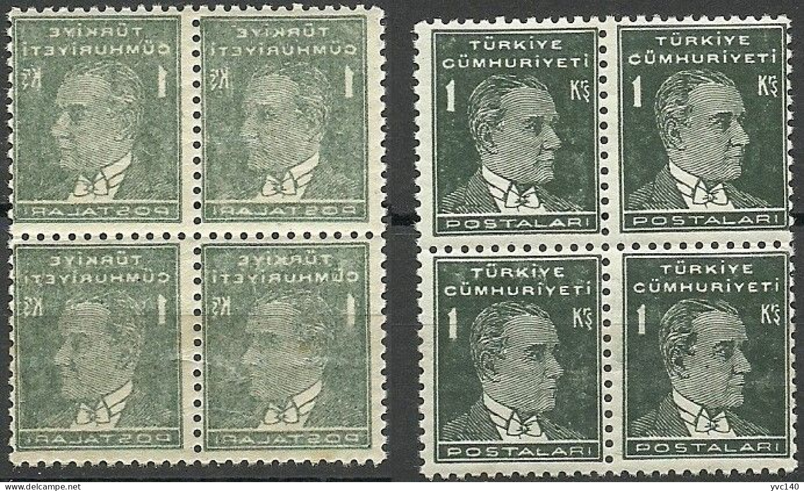 Turkey; 1931 1st Ataturk Issue 1 K. "Abklatsch Error" MNH** (Block Of 4) - Unused Stamps