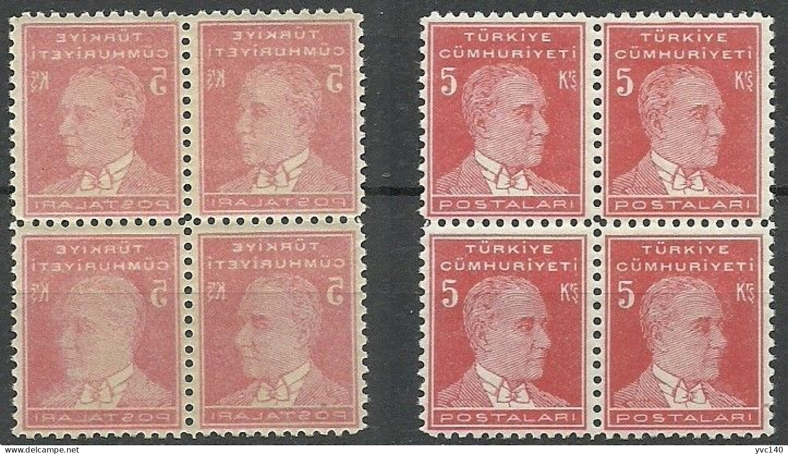Turkey; 1931 1st Ataturk Issue 5 K. "Abklatsch Error" MNH** (Block Of 4) - Nuovi