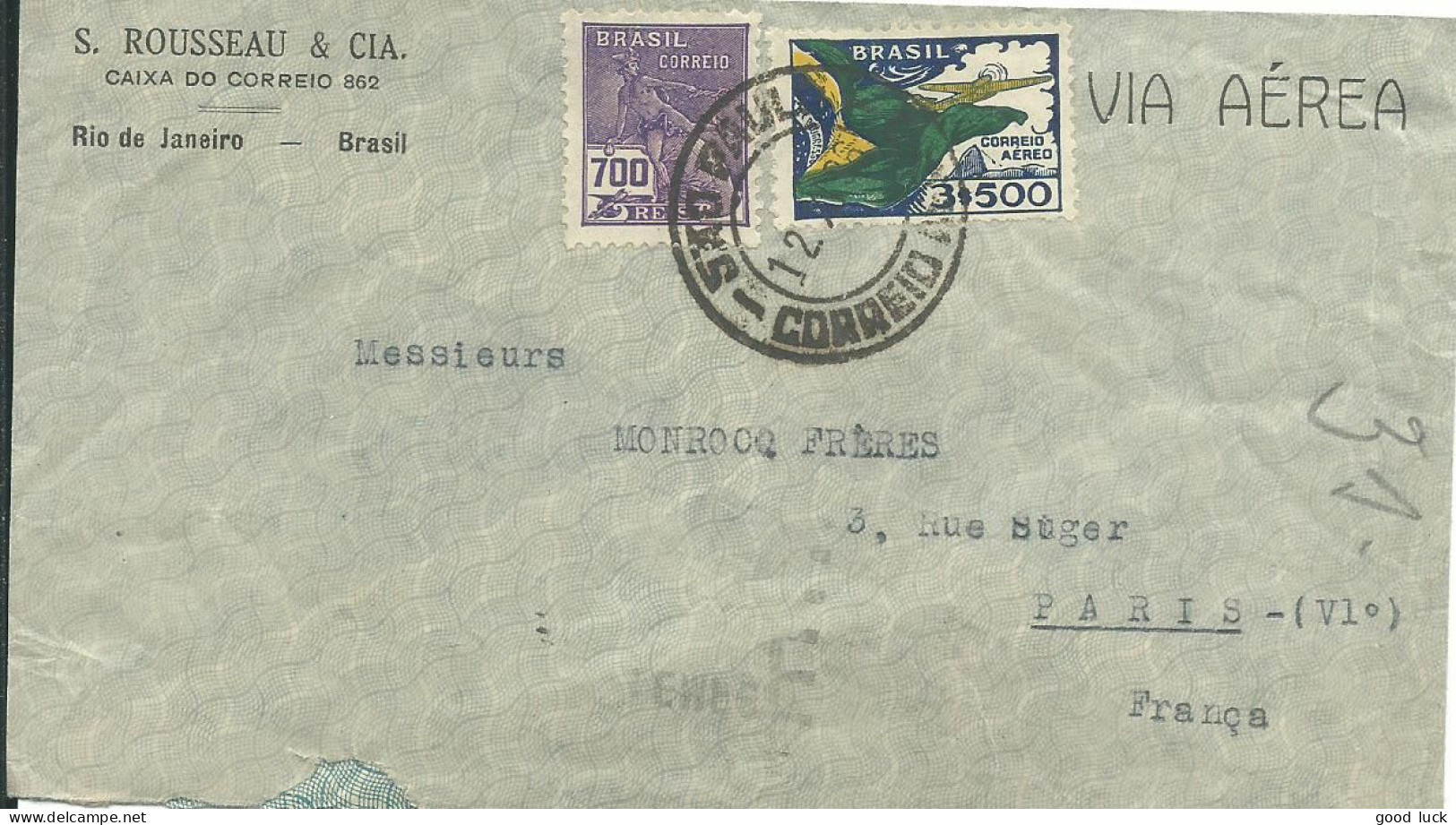 BRESIL LETTRE PAR AVION 4$200 RIO DE JANEIRO POUR PARIS DE 1936 LETTRE COVER - Storia Postale