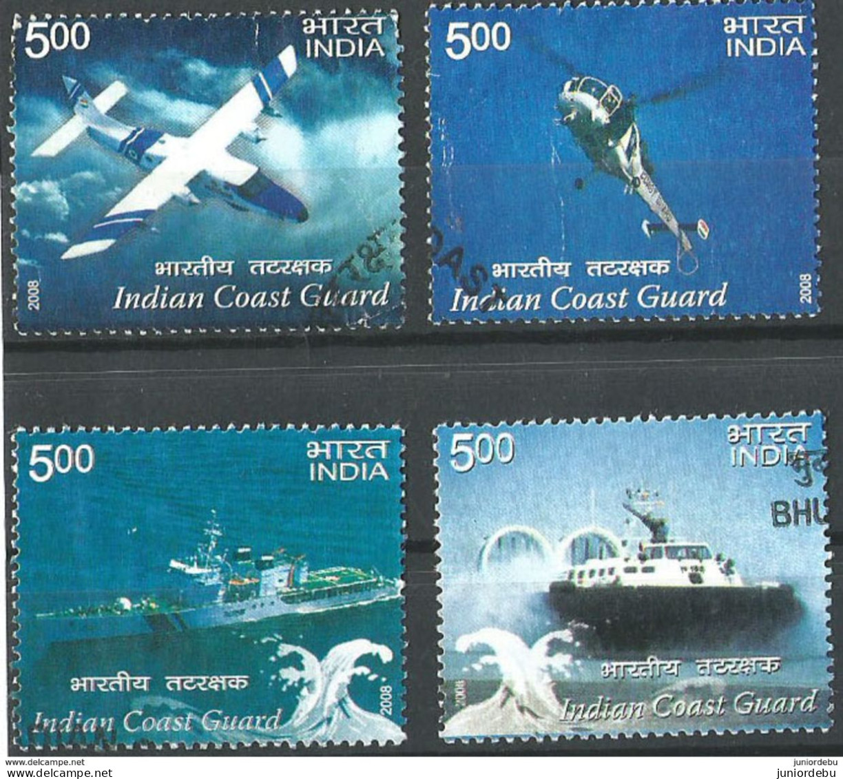 India - 2008 - Indian Coast Guard    -  Set Of 4.- Used.  ( Ship, Hovercraft, Aircraft ) ( OL 23.4.17 ) - Used Stamps