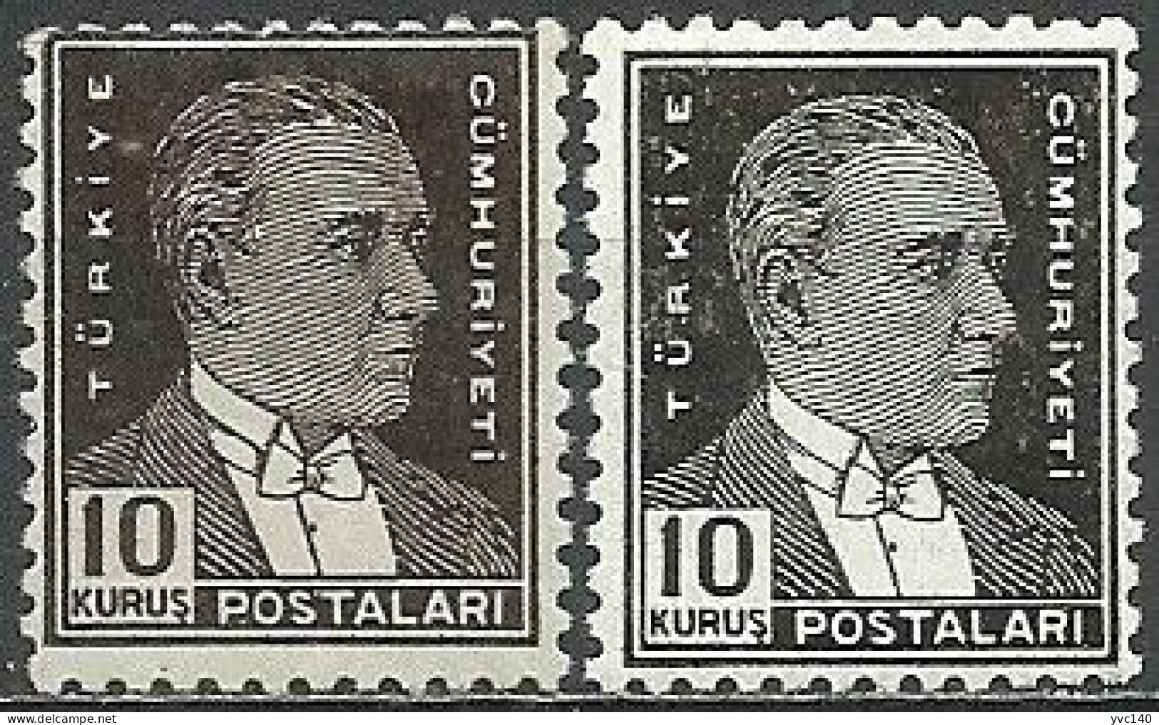 Turkey; 1931 1st Ataturk Issue Stamp 10 K. Color Tone Variety "Black Instead Of Deep Brown" - Ungebraucht