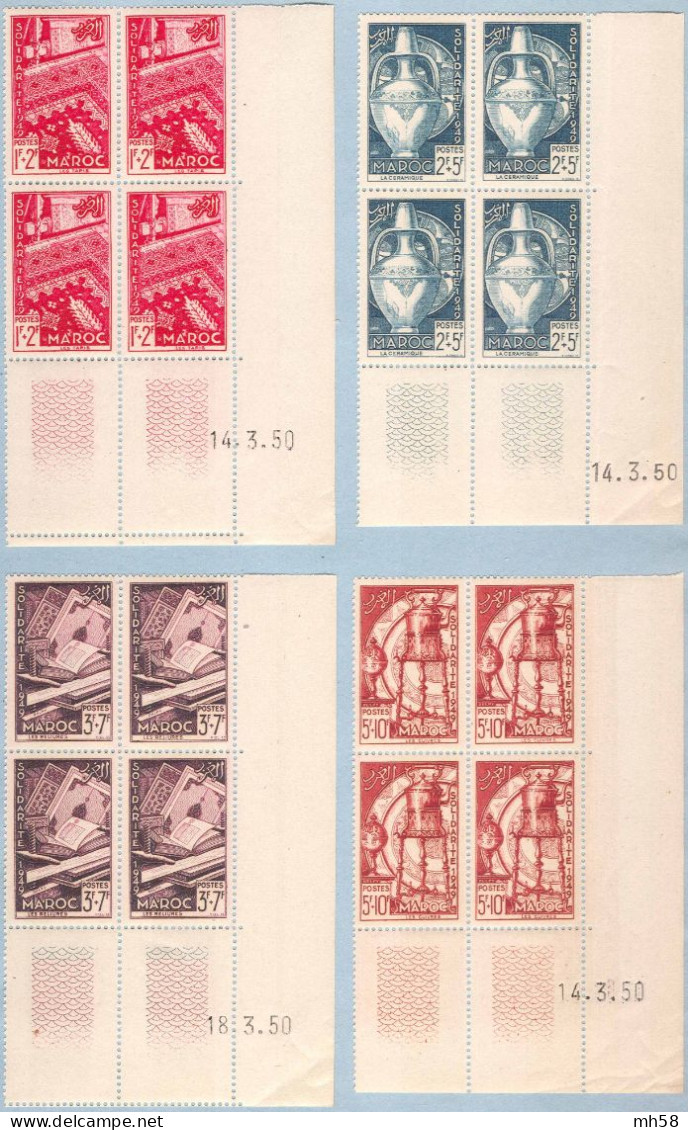 MAROC 1950 - Bloc De 4 CD Coin Daté Neuf ** - N° 288 à 291 Oeuvres De Solidarité - Unused Stamps