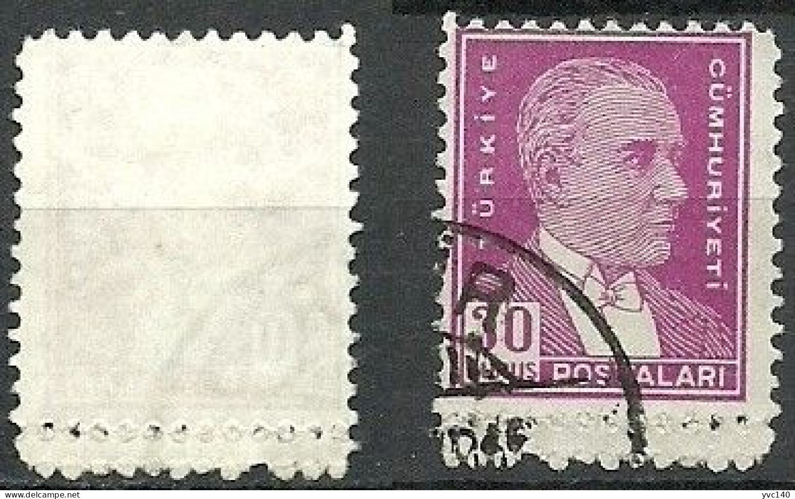 Turkey; 1931 1st Ataturk Issue 30 K. "Double Perf." ERROR - Used Stamps