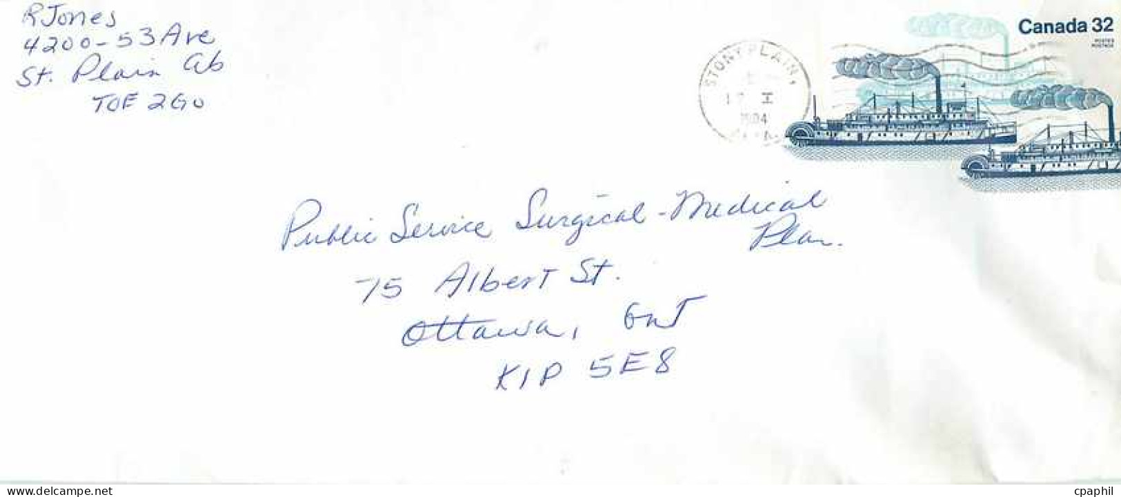 Entier Postal Postal Stationary Canada Bateaux Bateau Stony Plain - 1953-.... Règne D'Elizabeth II