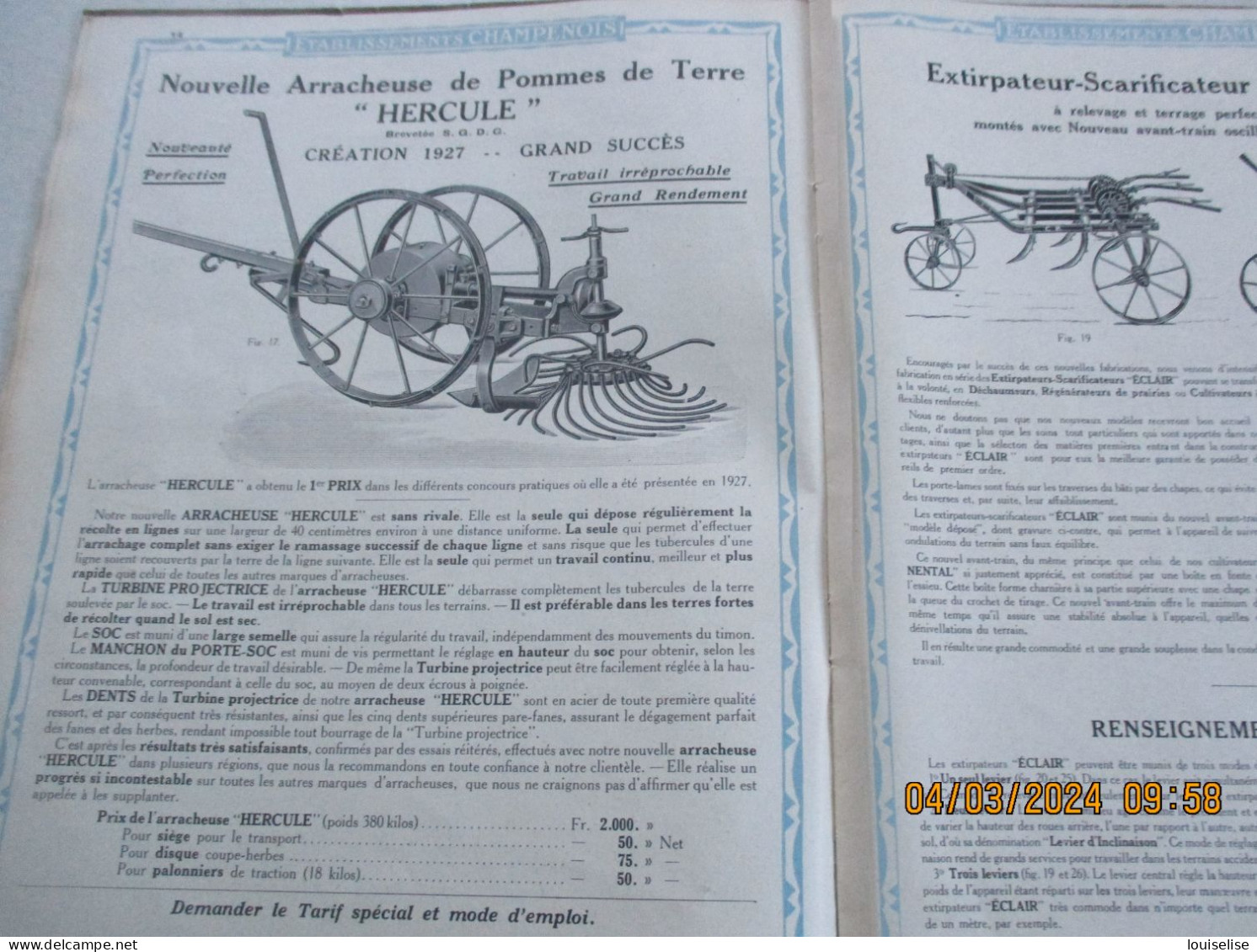 CATALOGUE MACHINES AGRICOLES CHAMPENOIS   1931 - Afiches