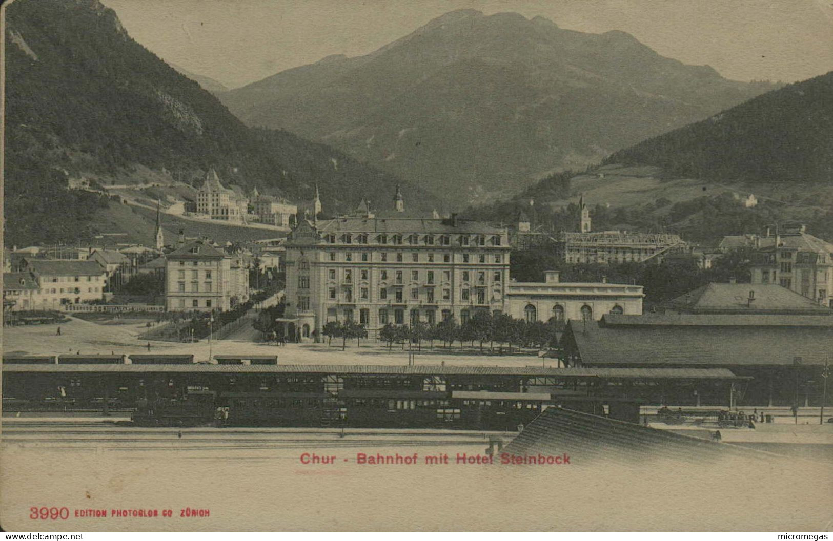 CHUR - Bahnhof Mit Hotel Steinbock - Coins Arrondis - Stazioni Con Treni