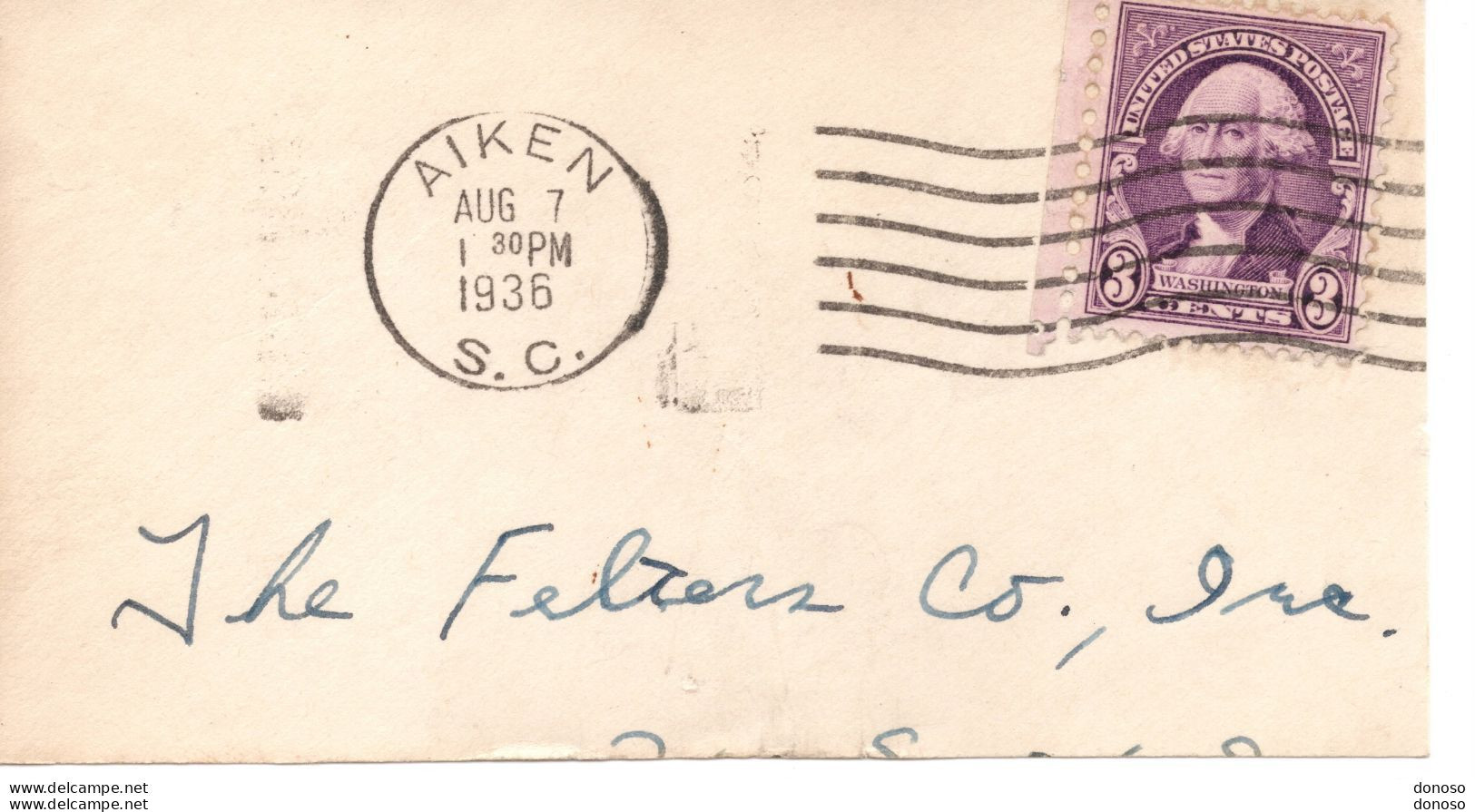 USA 1932 Washington Yvert 313 Postmark Aiken 1936 - Gebraucht