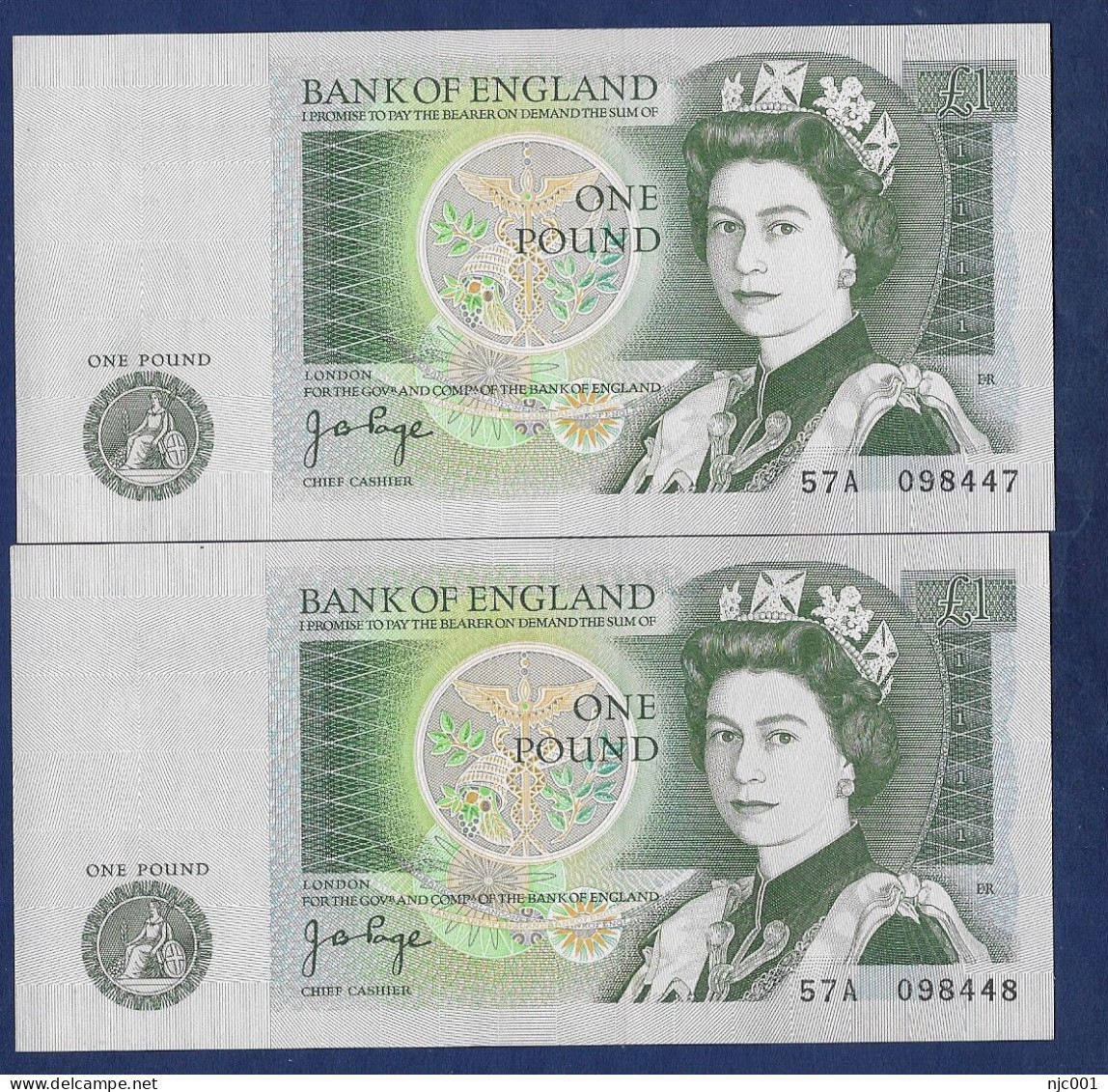 Page 2 Consecutive 1 Pound Banknotes 57A - 1 Pond