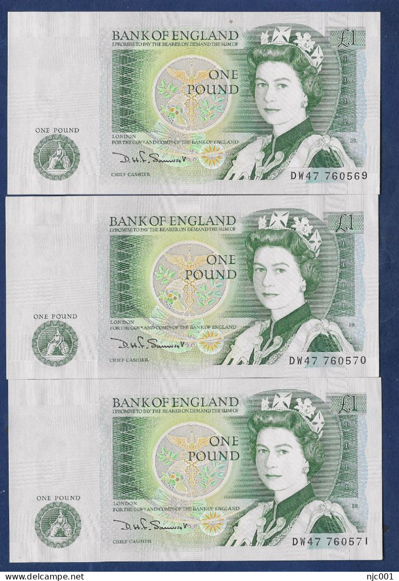 Somerset 3 Consecutive 1 Pound Banknotes DW47 - 1 Pound