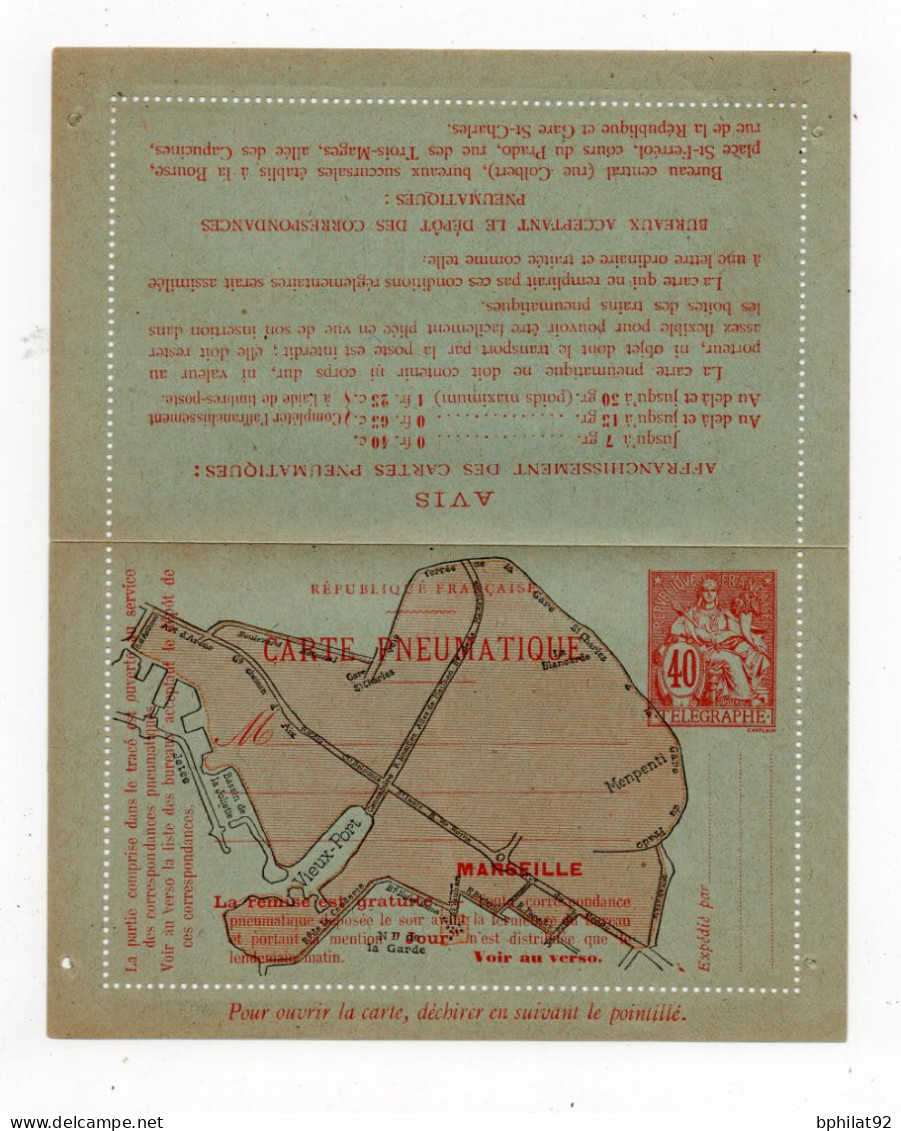 !!! ENTIER POSTAL 40C CHAPLAIN, PNEUMATIQUE DE MARSEILLE - Pneumatic Post