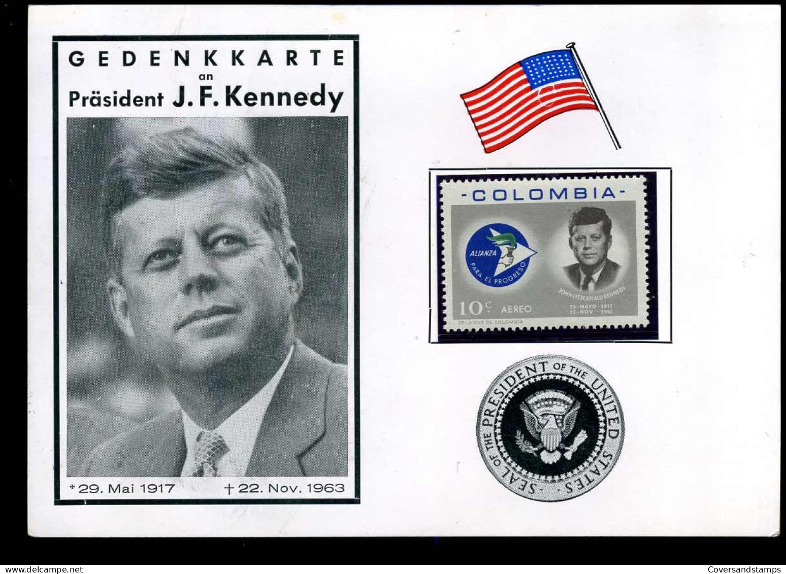 Colombia - Gedenkkarte An Präsident J.F. Kennedy - Kennedy (John F.)