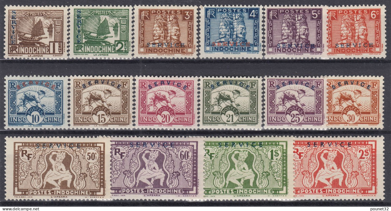 TIMBRE INDOCHINE SERIE SERVICE N° 1/16 NEUFS * GOMME TRACE CHARNIERE - TRES FRAIS - Unused Stamps