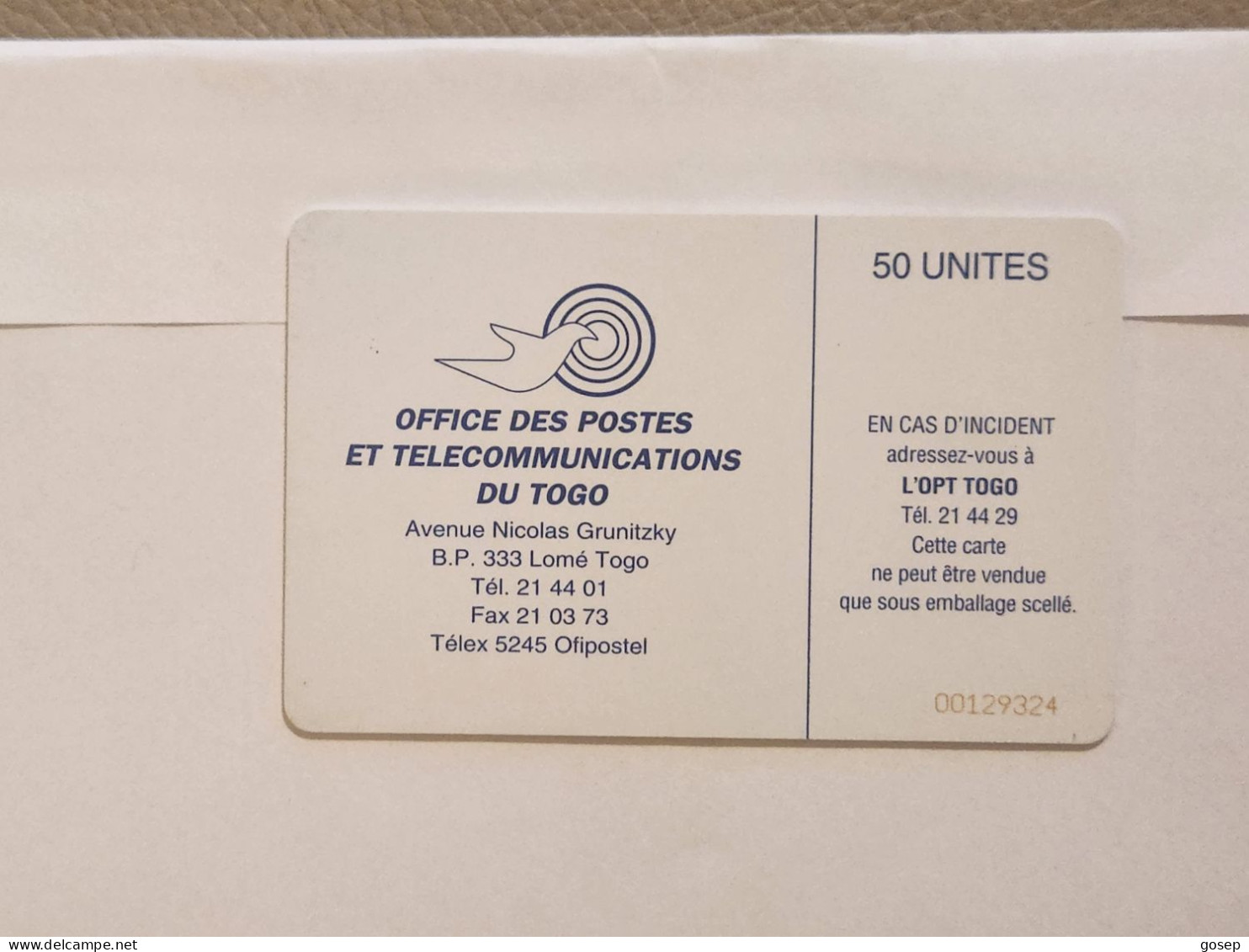 TOGO-(TG-OPT-0006B)-Earth Station 50-Reverse 2-(27)-(50units)-(00129324)-used Card+1card Prepiad Free - Togo