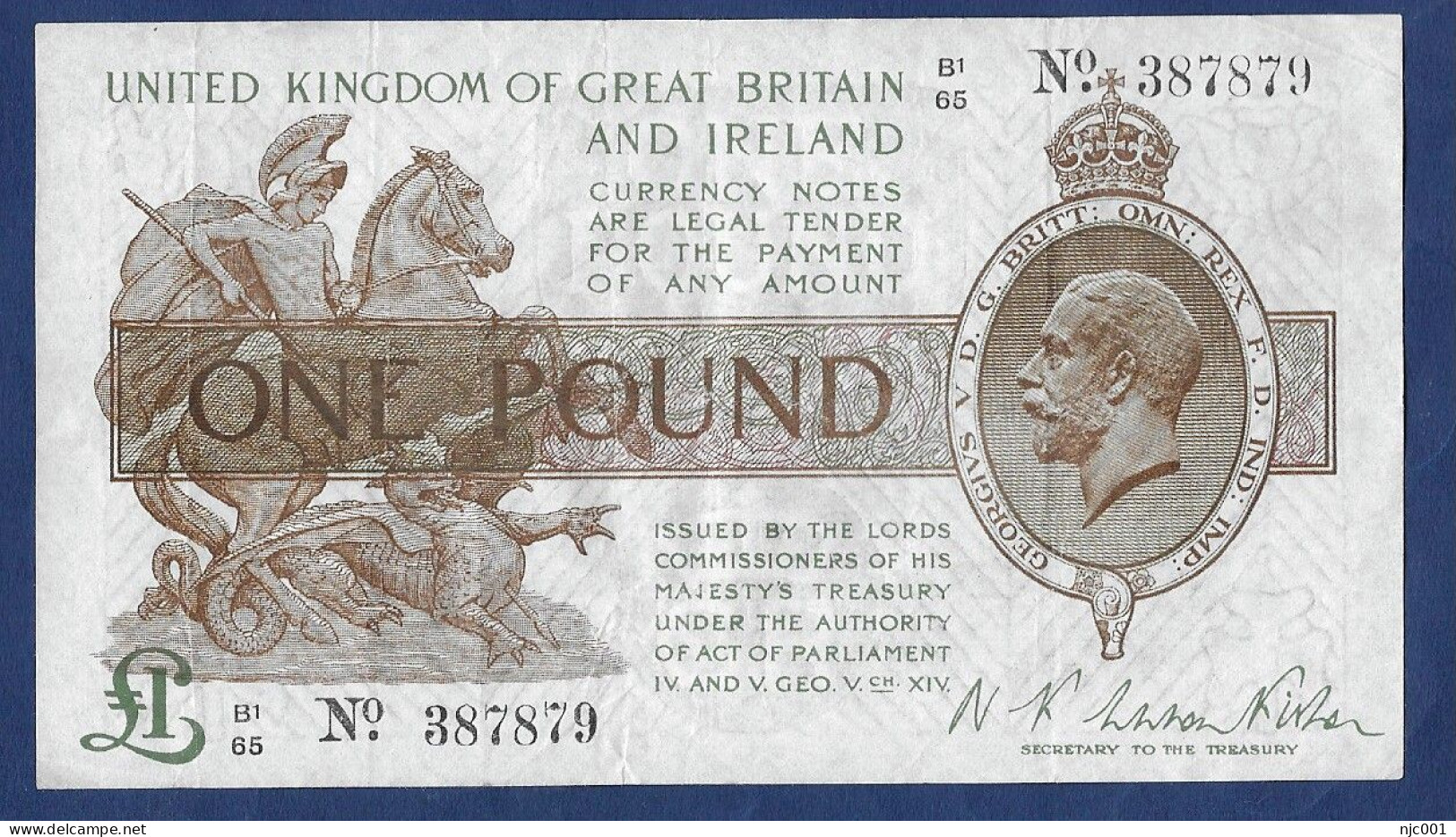 Warren Fisher 1 Pound Banknote 1923 - 1 Pond