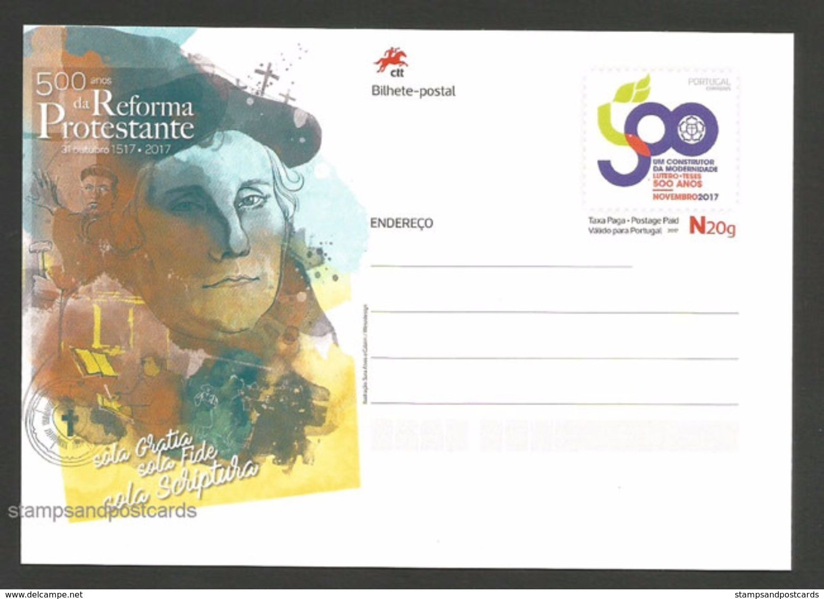 Portugal 2017 Carte Entier Postal 500 Ans Réforme Protestante Lutero Protestant Reformation Martin Luther Stationery - Theologen