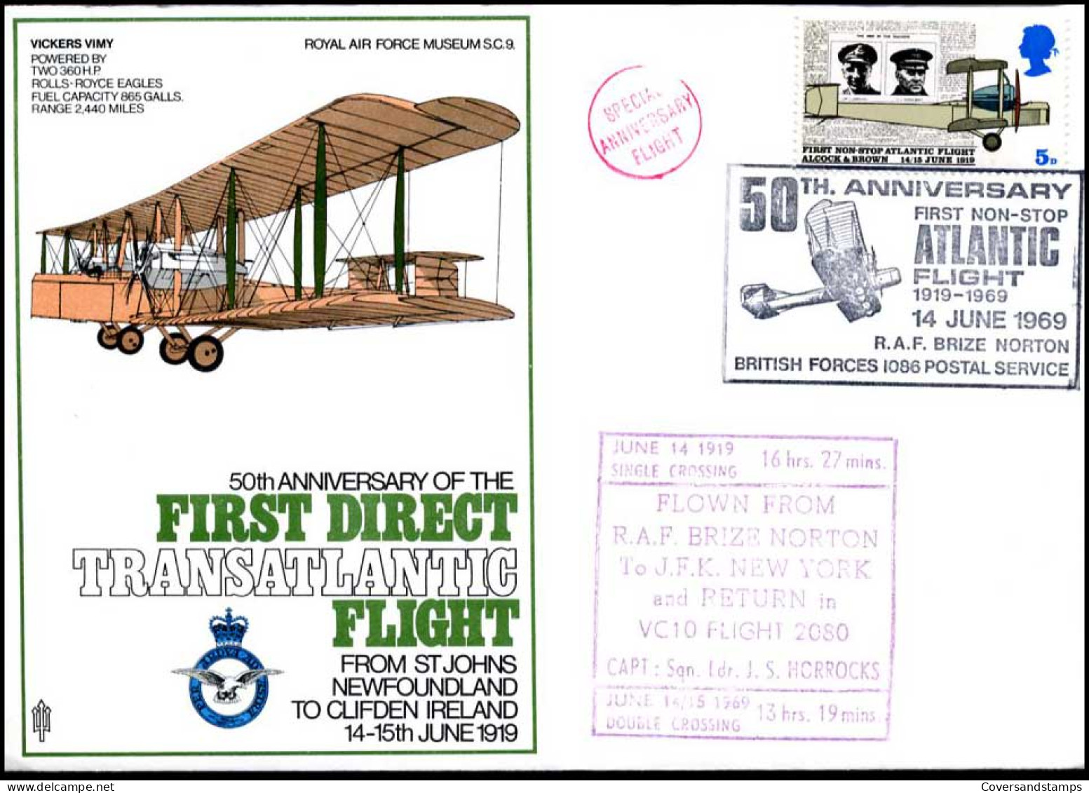 United Kingdom - FDC - 50the Anniversary Of The First Non-stop Atlantic Flight - Andere (Lucht)