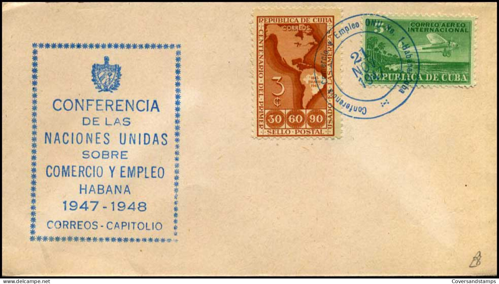 Cuba - FDC - Conferencia De Las Naciones Unidas Sobre Comercio Y Empleo Habana 1947-1948 - Aviones