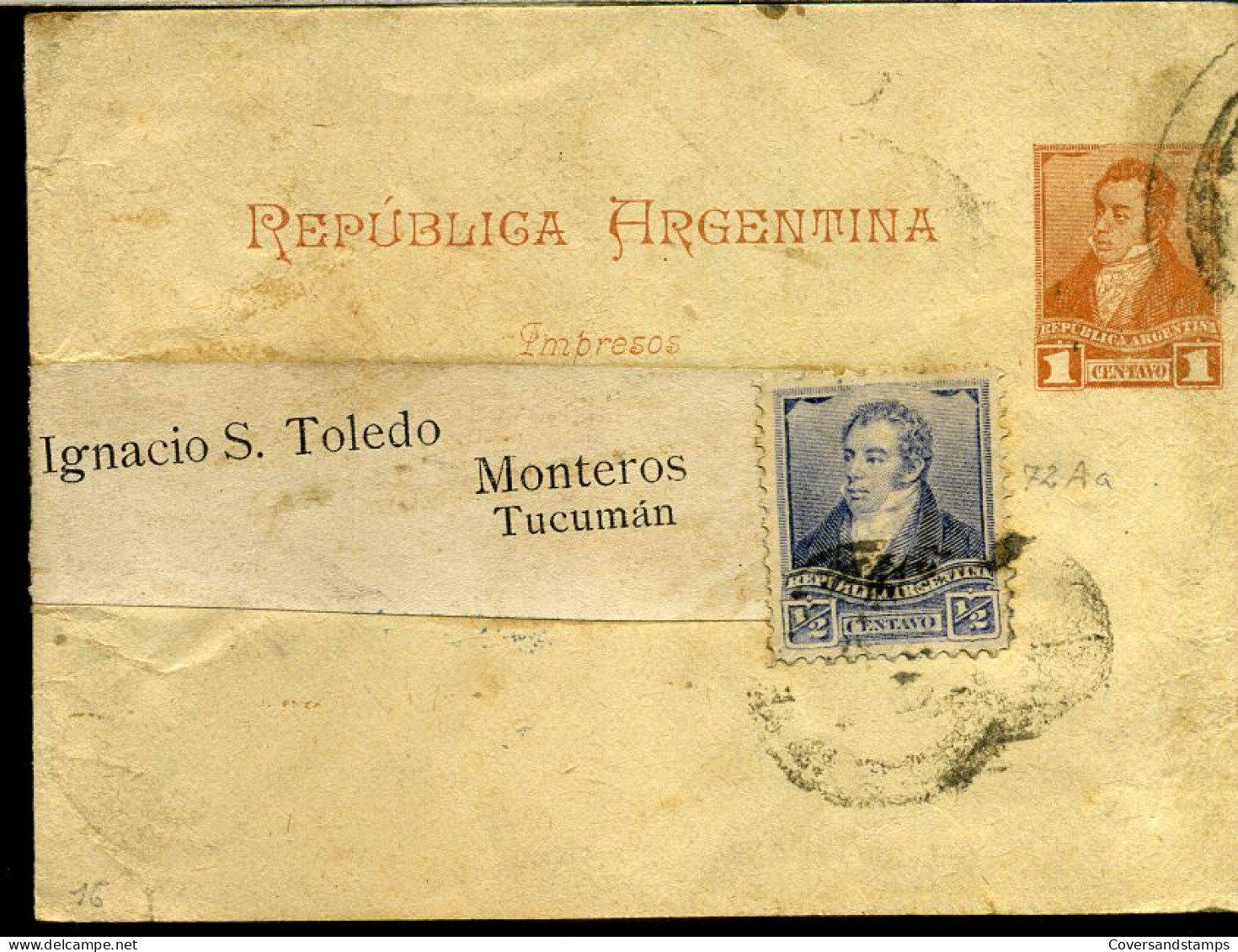 Wrapper To Monteros, Tucuman - Brieven En Documenten