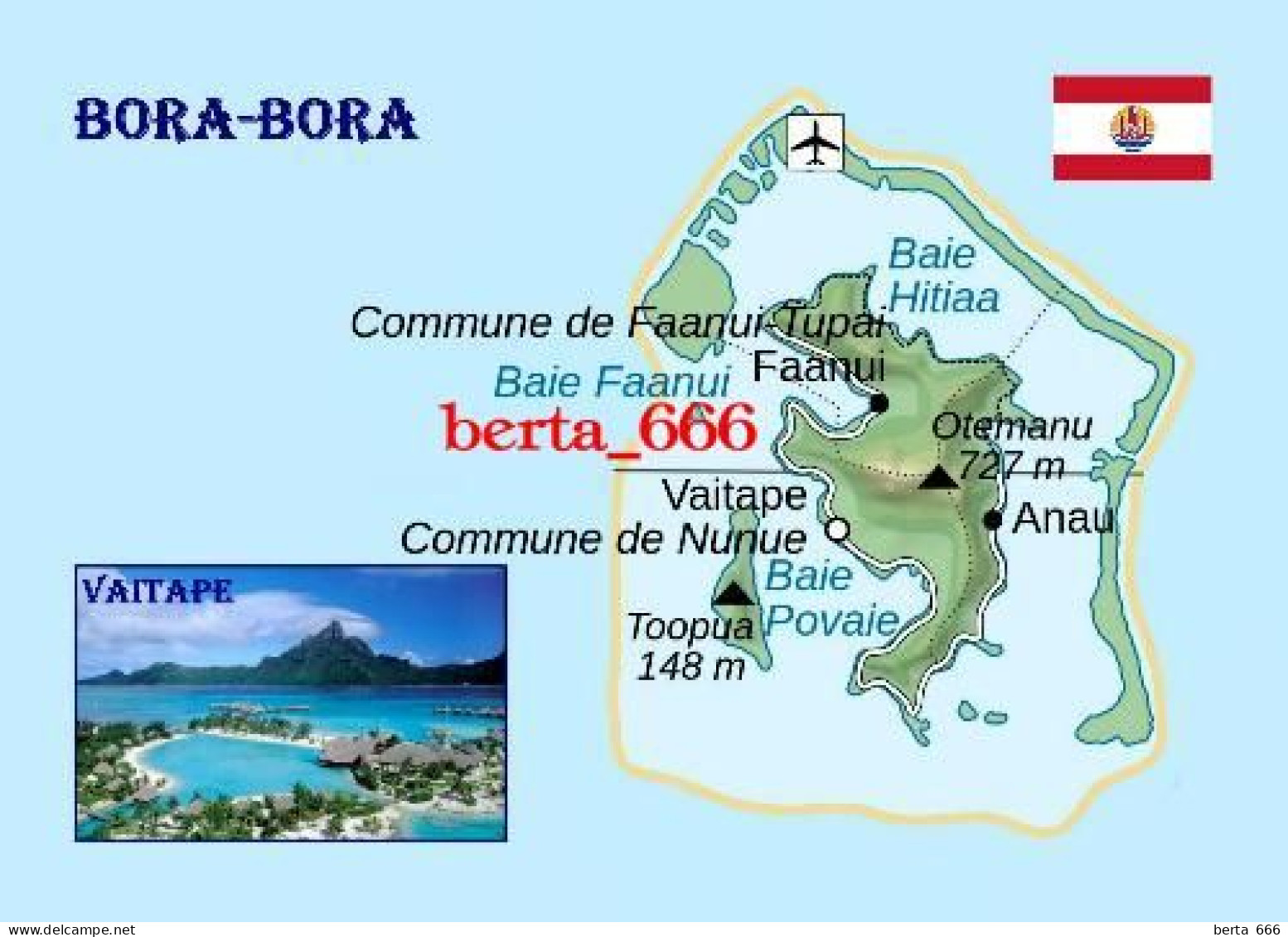 French Polynesia Bora Bora Map New Postcard * Carte Geographique * Landkarte - Polinesia Francese