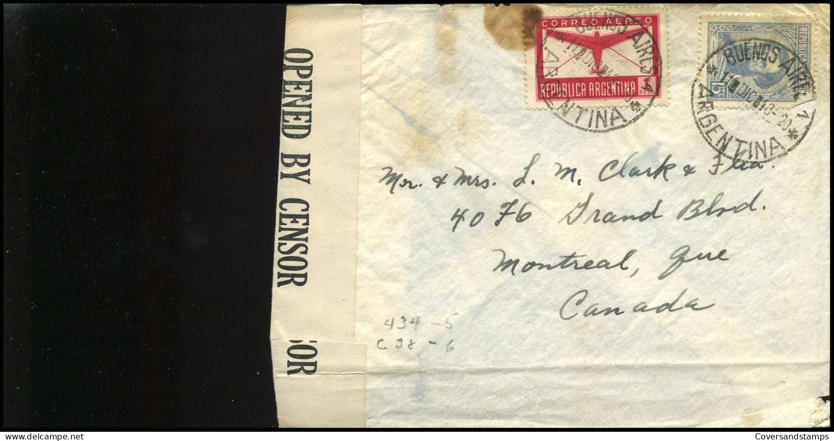 Airmail Cover To Montreal, Canada - 'Opened By Censor DB/448' - Brieven En Documenten