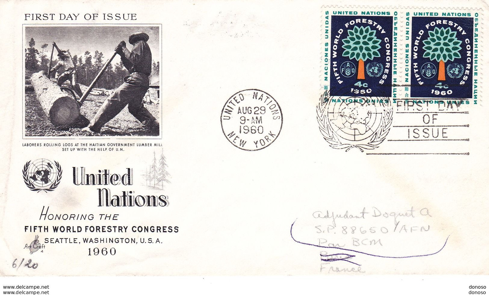 NATIONS UNIES 1960 2 FDC CONGRES FORESTIER Yvert 78-79, Michel 88-89 - FDC