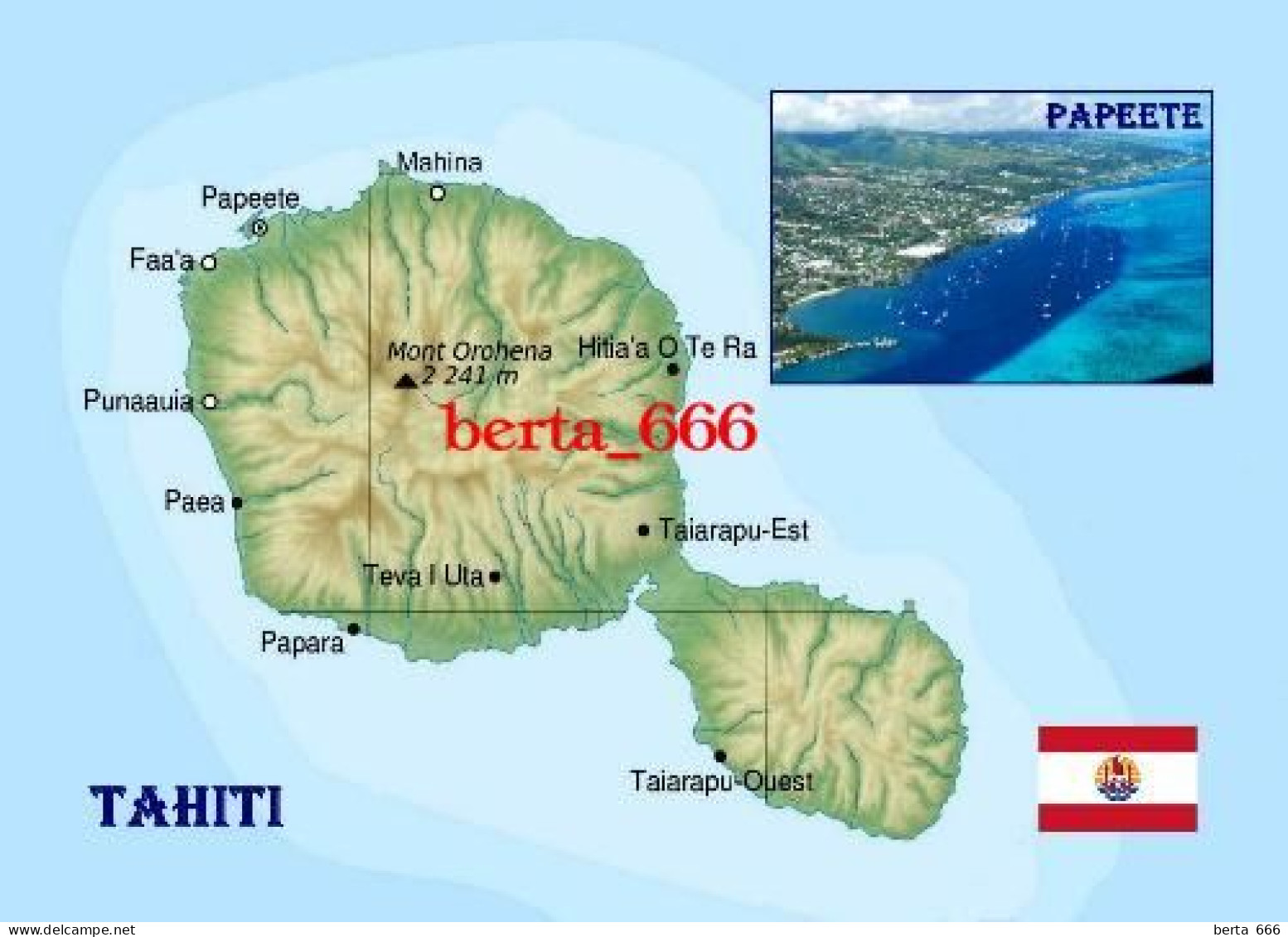 French Polynesia Tahiti Map New Postcard * Carte Geographique * Landkarte - French Polynesia