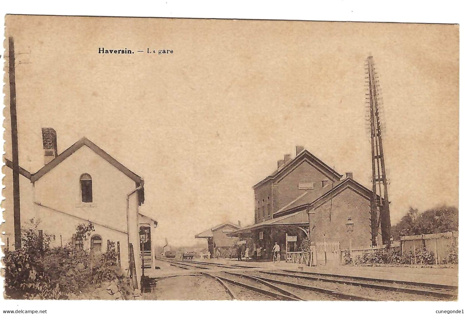 CPA HAVERSIN : La Gare ( Côté Voies Et Un Peu Animée ) Non Circulée - Edit Hôtel De La Gare  - Propriét. Pierre Tasiaux - Ciney