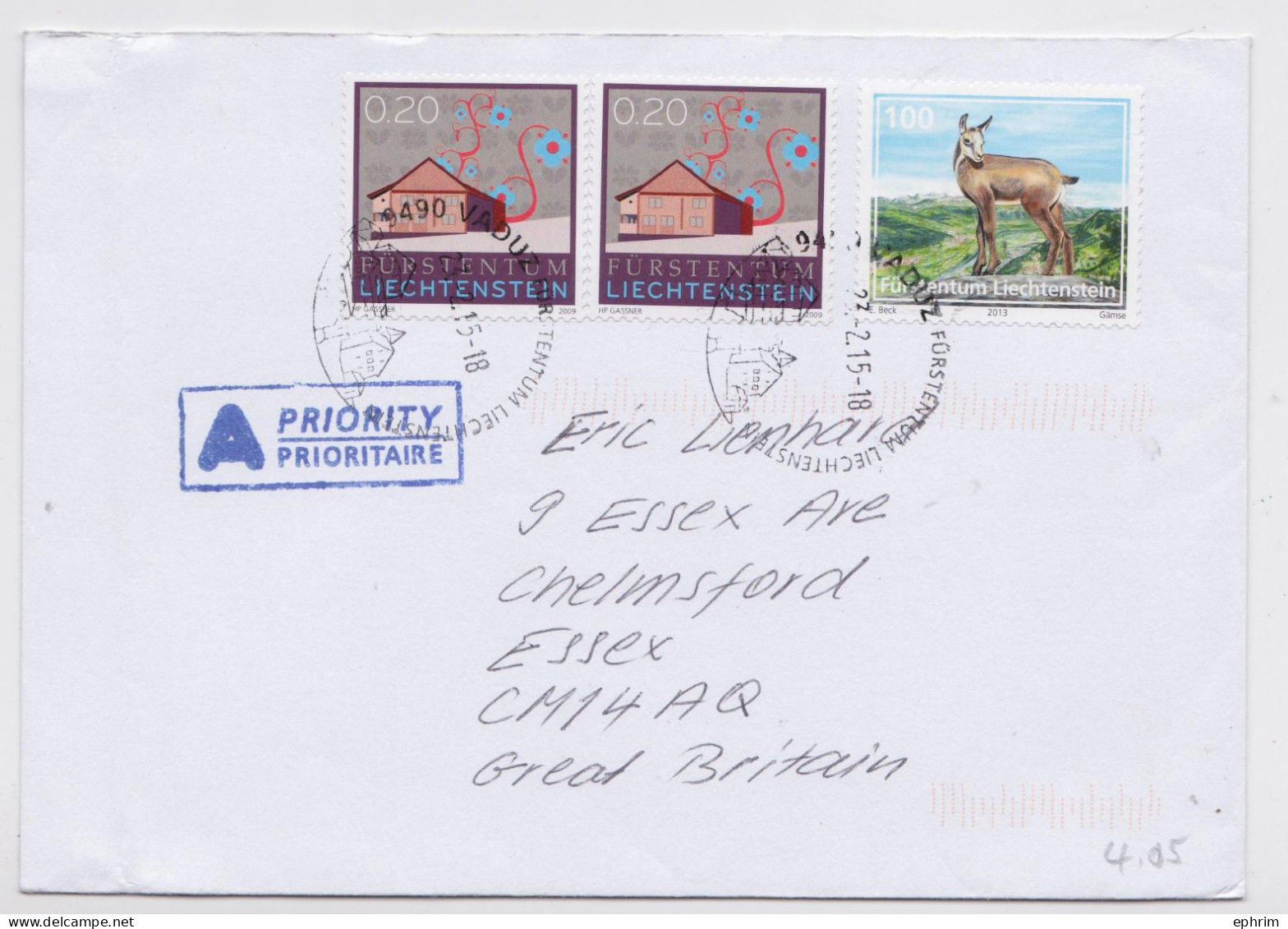 Liechtenstein Vaduz Lettre Timbre Chamois Stamp Air Mail Cover - Covers & Documents