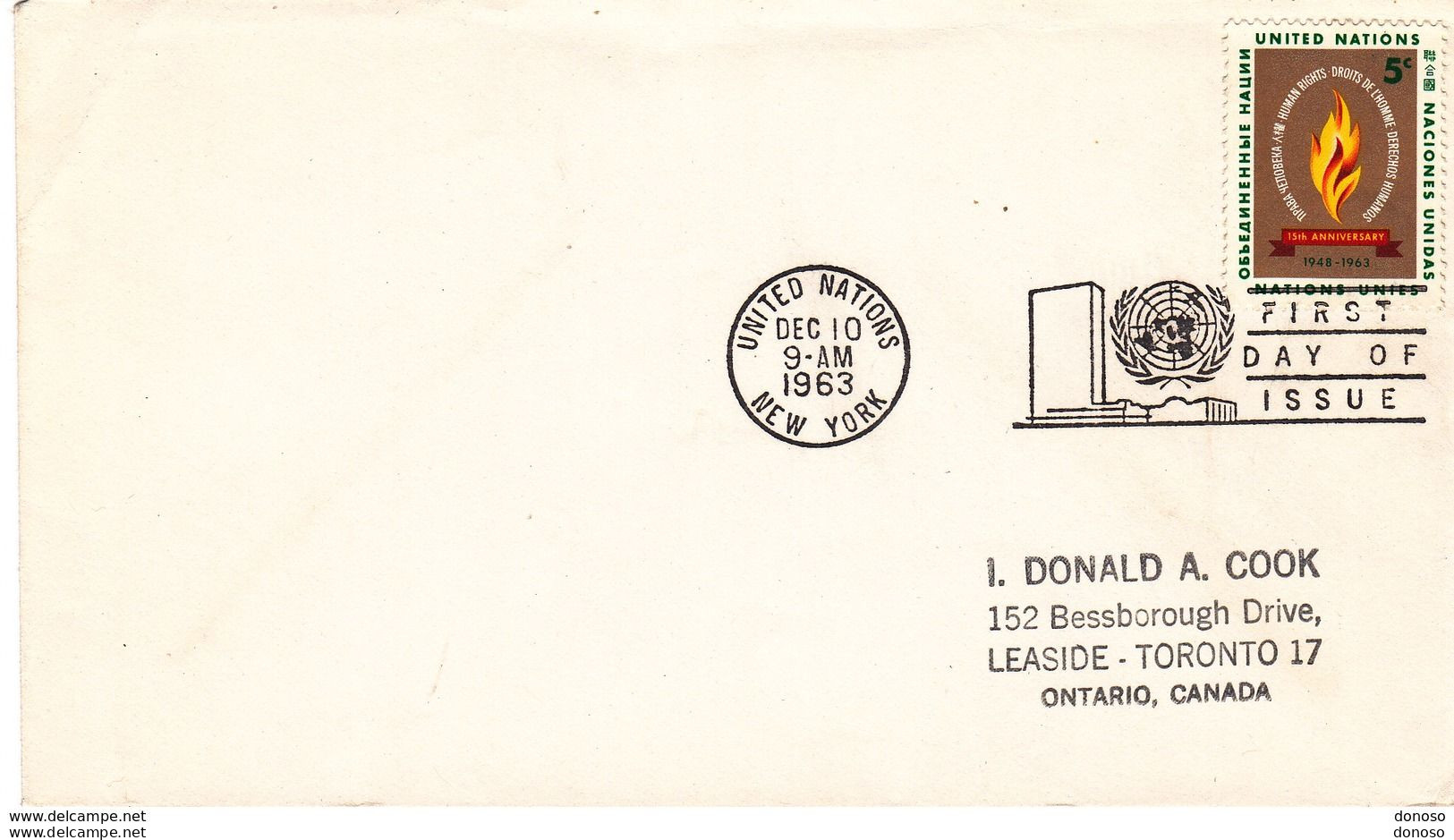 NATIONS UNIES 1963 FDC DROITS DE L'HOMME Yvert 117, Michel 136 - FDC