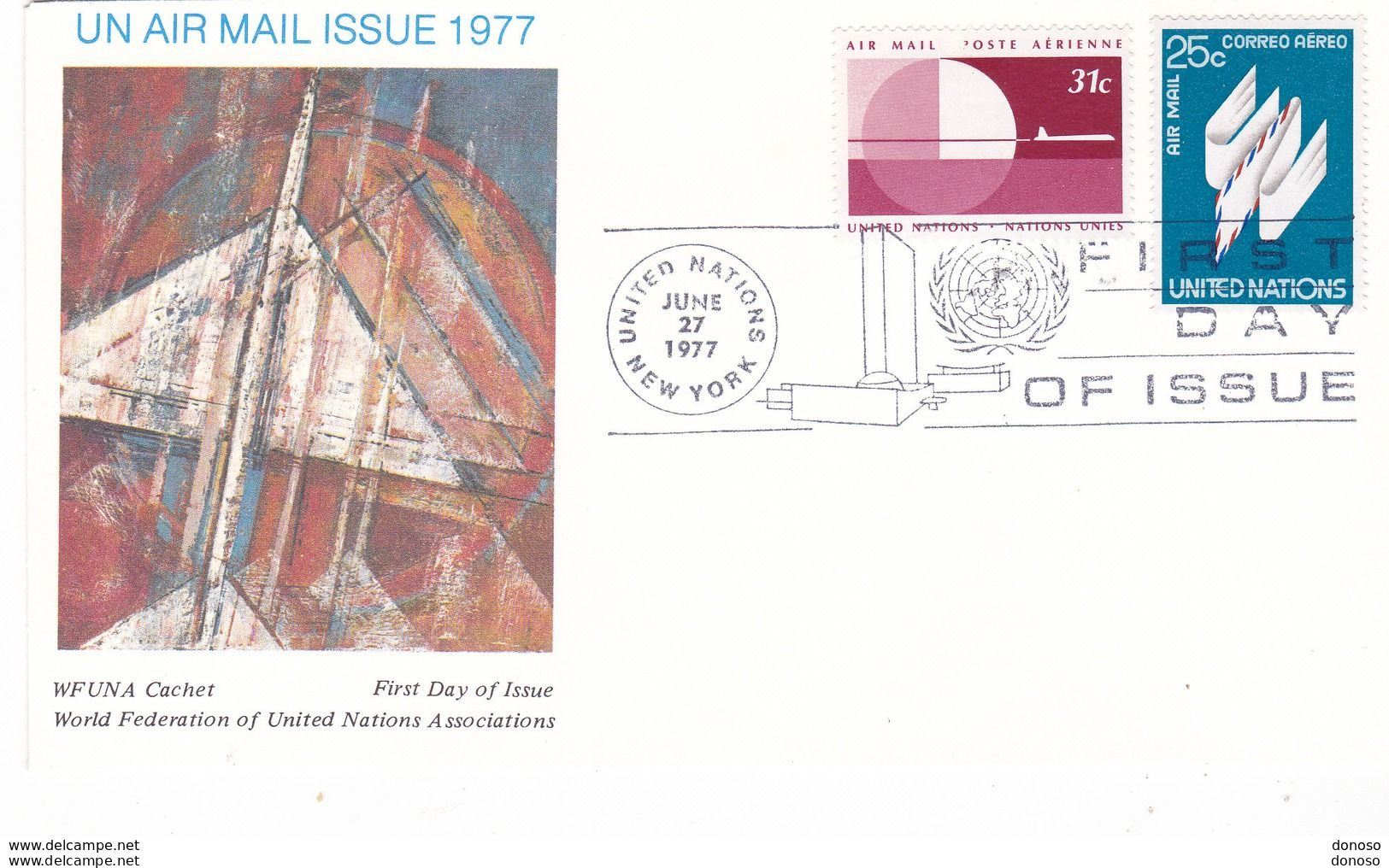 NATIONS UNIES 1977  FDC AIR MAIL Yvert  PA 22-23, Michel 309-310 - FDC