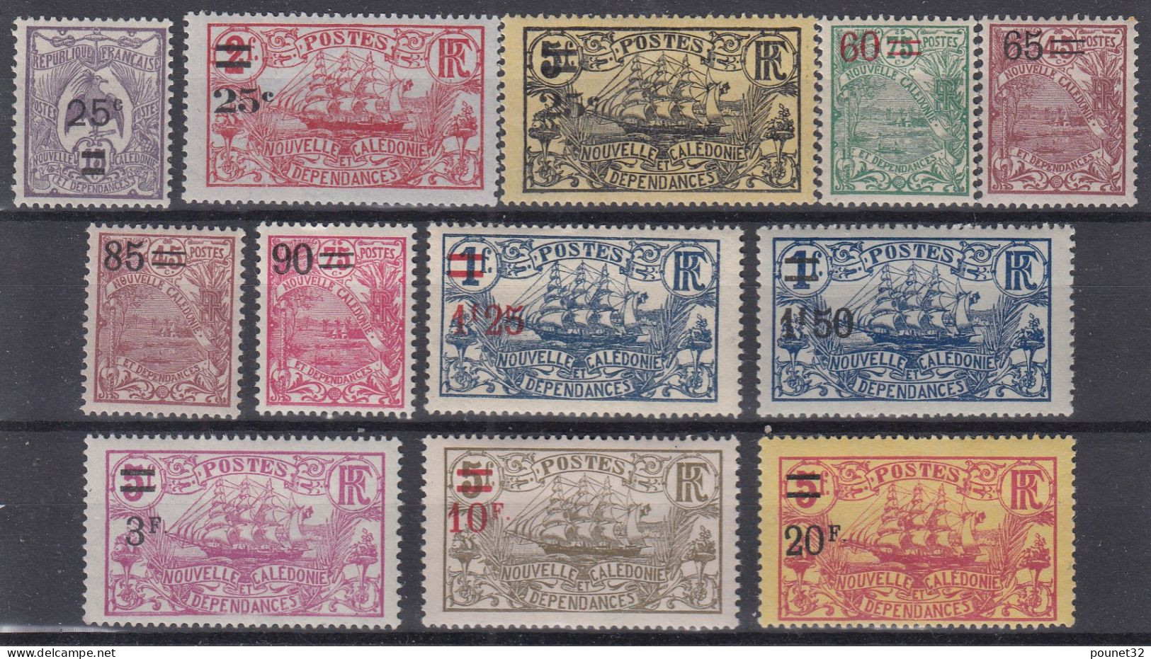 TIMBRE NOUVELLE CALEDONIE SERIE SURCHARGEE N° 127/138 NEUFS * GOMME AVEC TRACE DE CHARNIERE - Neufs