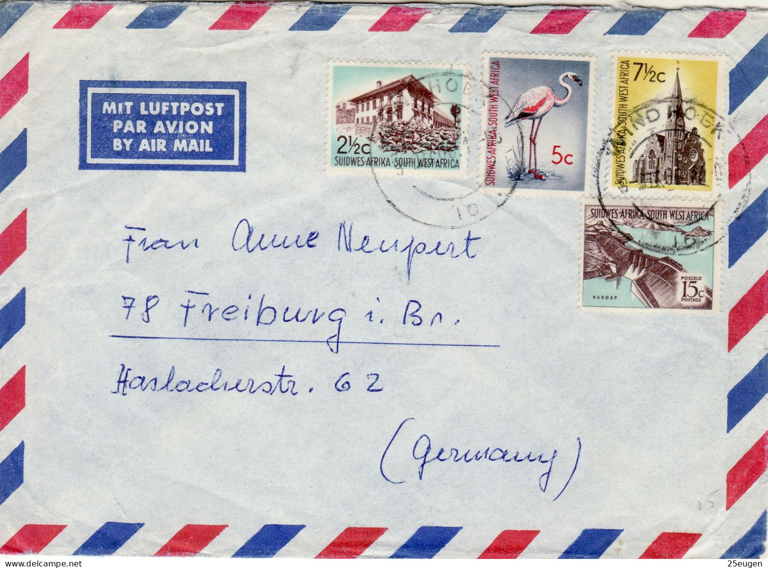 SOUTH WEST AFRICA 1966 AIRMAIL LETTER SENT FROM WINDHOEK TO FREIBURG - Südwestafrika (1923-1990)