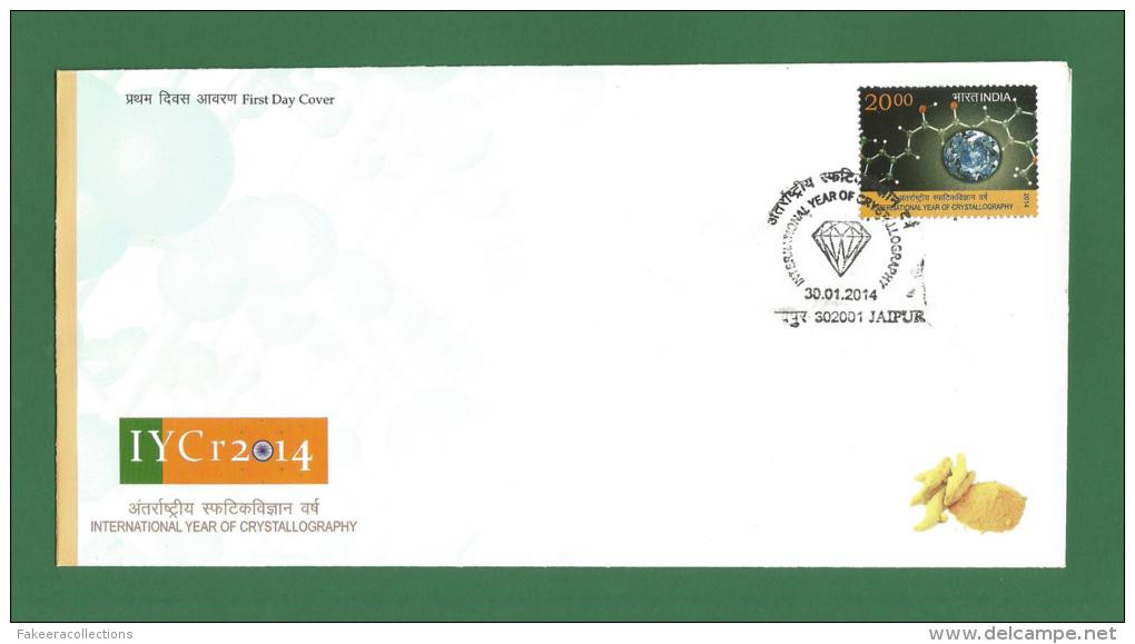 INDIA 2014 Inde - International Year Of Crystallography FDC MNH ** Gems Diamond Minerals Jewels, Physics, Chemistry - Minerals