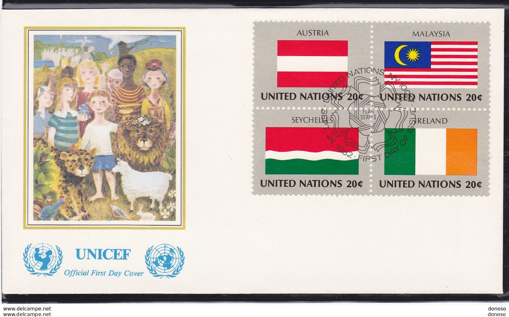 NATIONS UNIES 1982  DRAPEAUX FDC UNICEF Yvert 365-368, Michel 397-400 - FDC