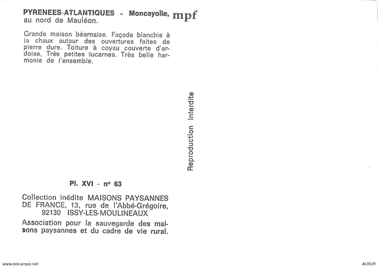 64 Moncayolle-Larrory-Mendibieu Mauléon-Licharre Carte Vierge Non Circulé  (Scans R/V) N° 83 \MO7061 - Mauleon Licharre