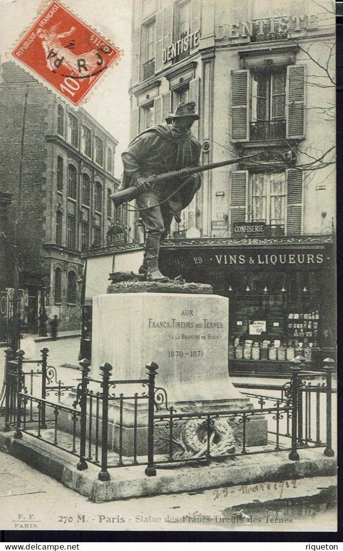 CPA 75. Ed. F.F. 270 M. Paris. Statue Des Francs-Tireurs Des Ternes. B/TB. - Standbeelden