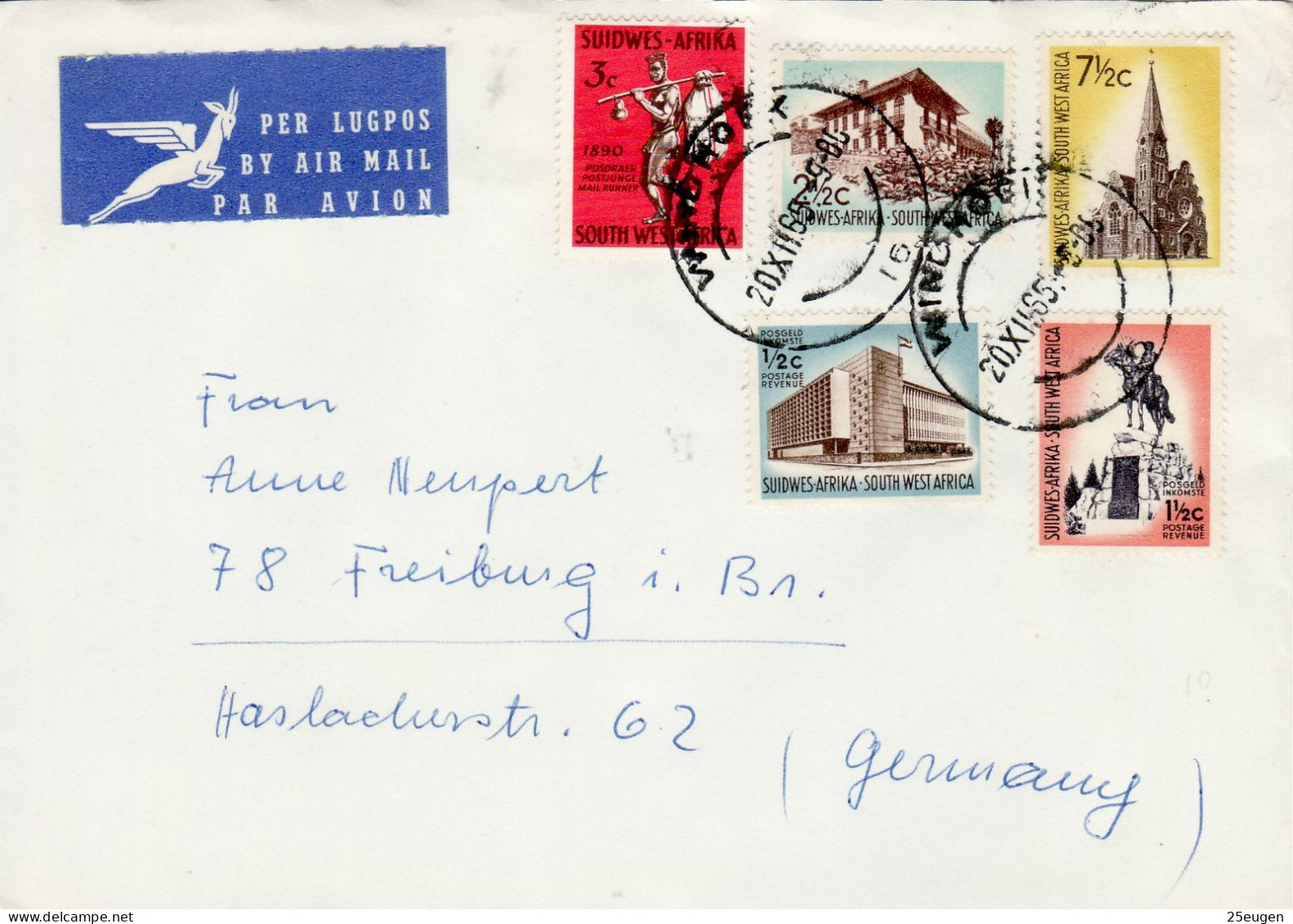 SOUTH WEST AFRICA 1965 AIRMAIL LETTER SENT FROM WINDHOEK TO FREIBURG - Africa Del Sud-Ovest (1923-1990)