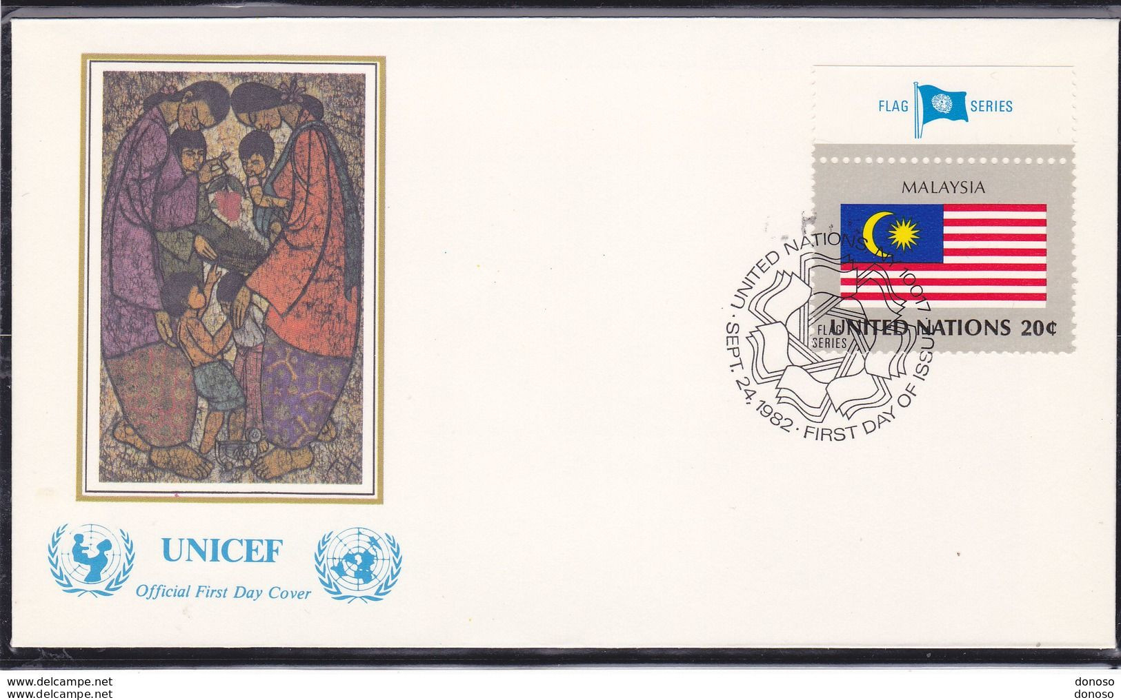 NATIONS UNIES 1982 DRAPEAU DE MALAISIE FDC UNICEF Yvert 366, Michel 398 - FDC