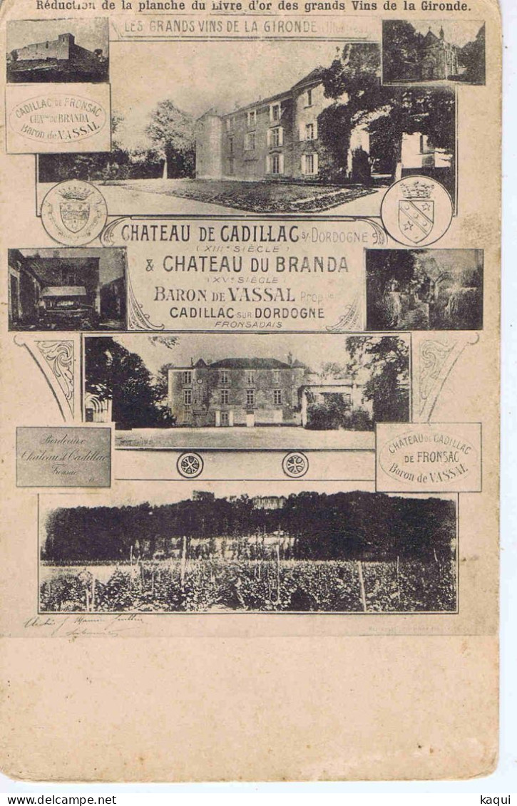 GIRONDE - CADILLAC En 7 Vues - Château De CADILLAC & Château Du BRANDA - BARON Du VASSAL + Blasons - Cadillac