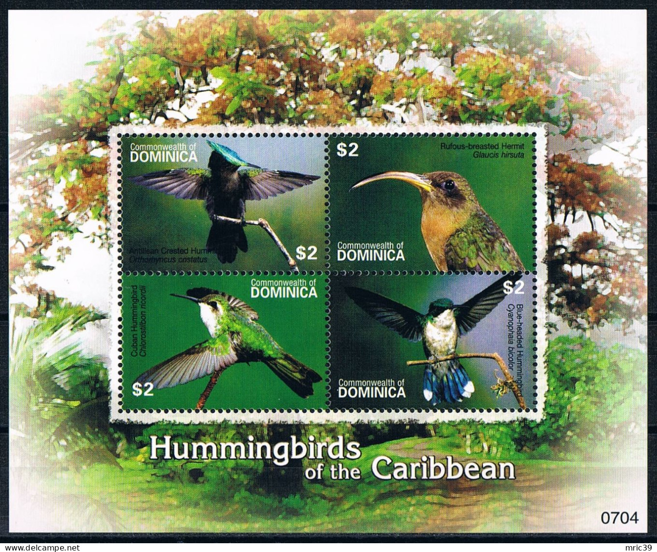 Bloc Sheet Oiseaux Colibris Birds Hummingbirds  Neuf  MNH ** Dominica 2007 - Colibríes